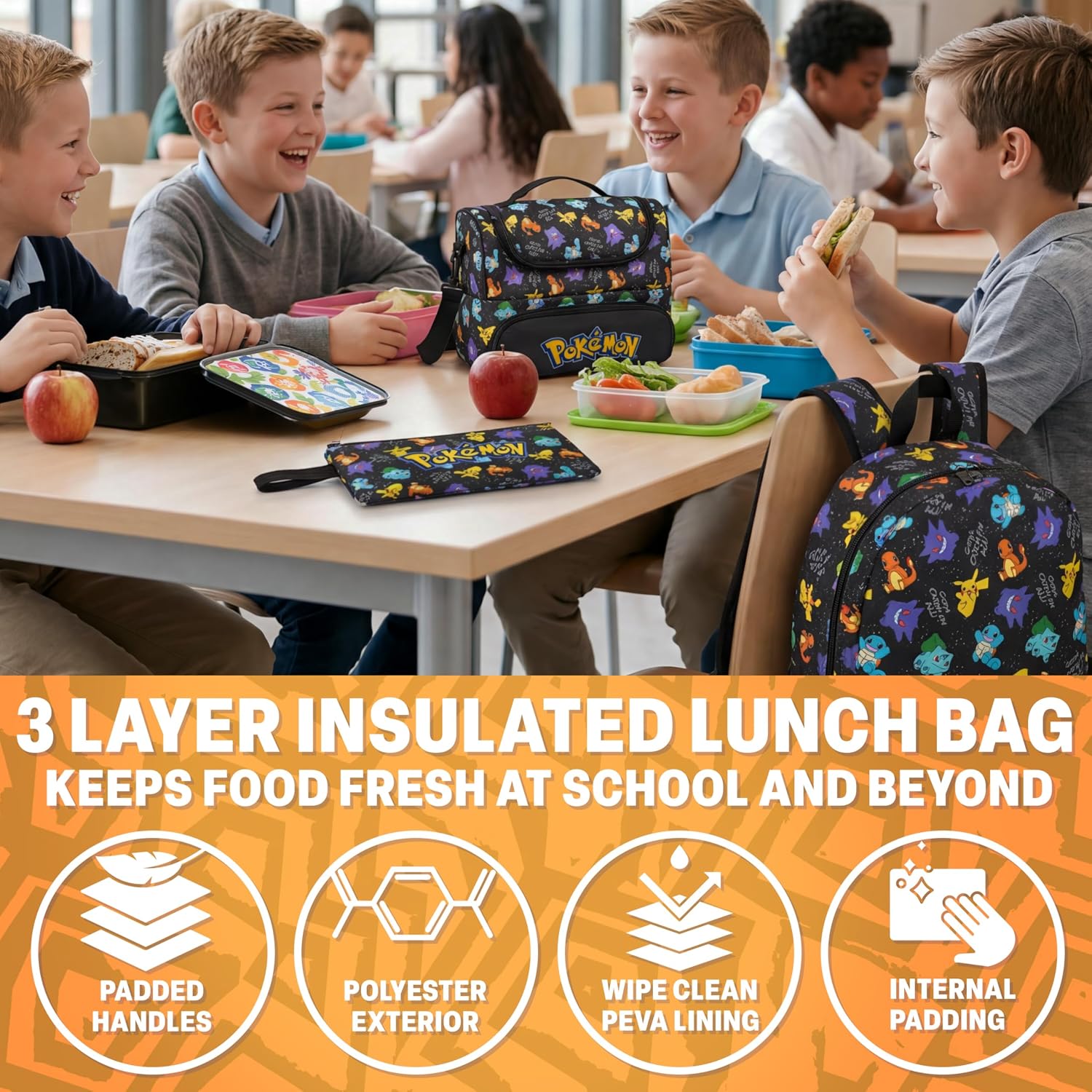 Get Trend Pokemon Boys Backpack, Lunch Bag & Pencil Case, 3 Piece Set