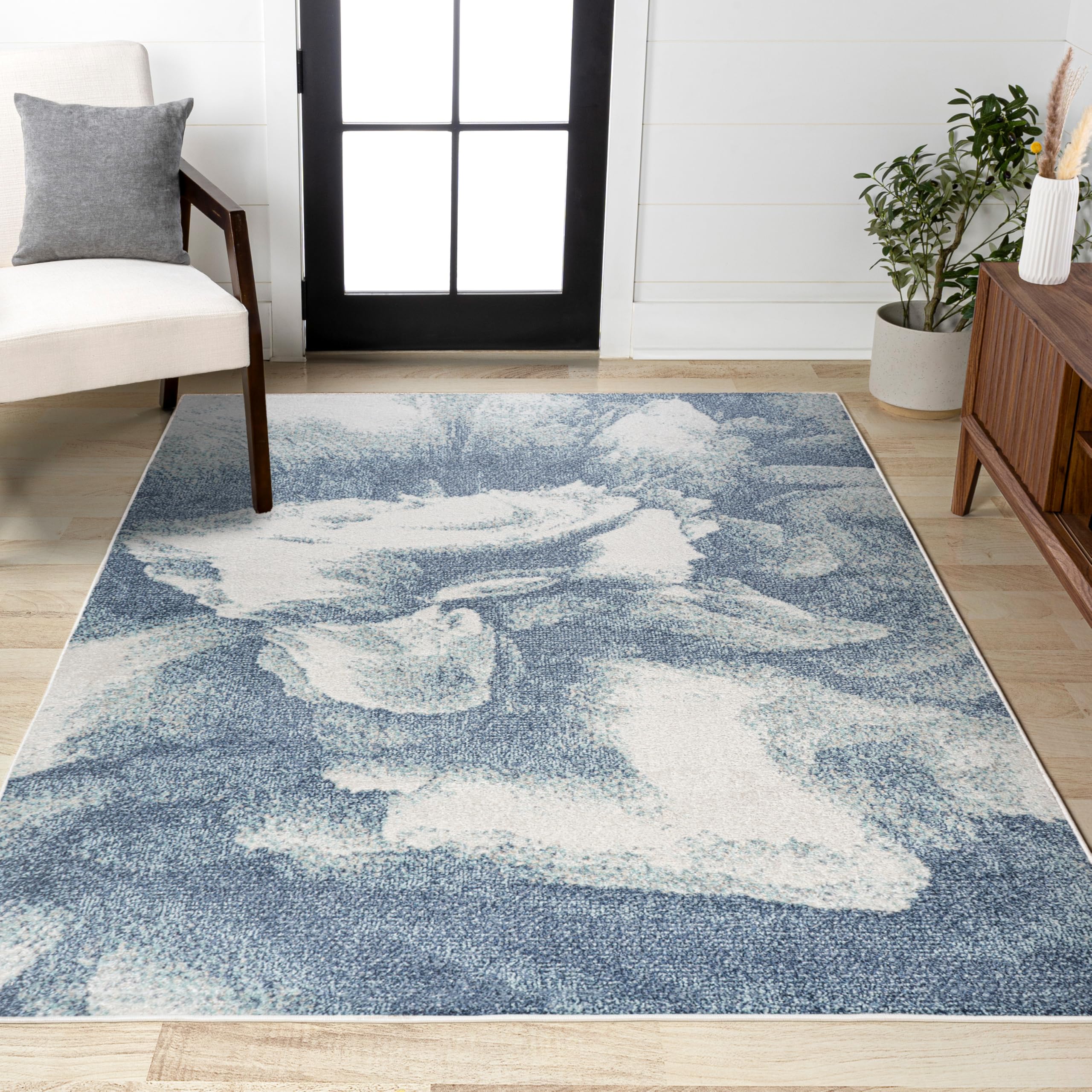 JONATHAN Y Petalo Abstract Two-Tone Indoor Area Rug 4x6, Blue/Cream, Contemporary, Modern, Easy-Cleaning for Living Room, Bedroom, Kitchen, Pet