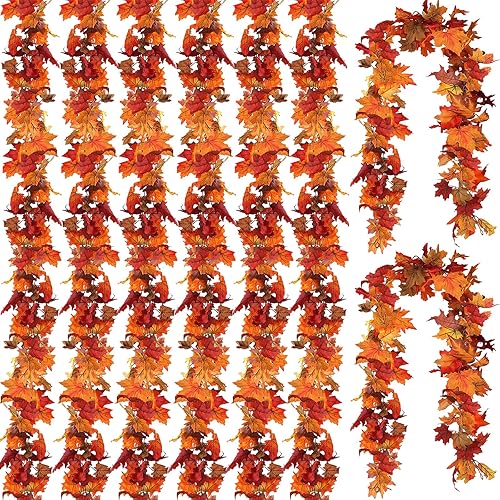 CQURE Paquete de 8 Guirnaldas de Hojas de Otoño, Guirnaldas de Vid Colgantes de Otoño, Guirnalda Artificial de Hojas de Arce de Otoño, Decoración de
