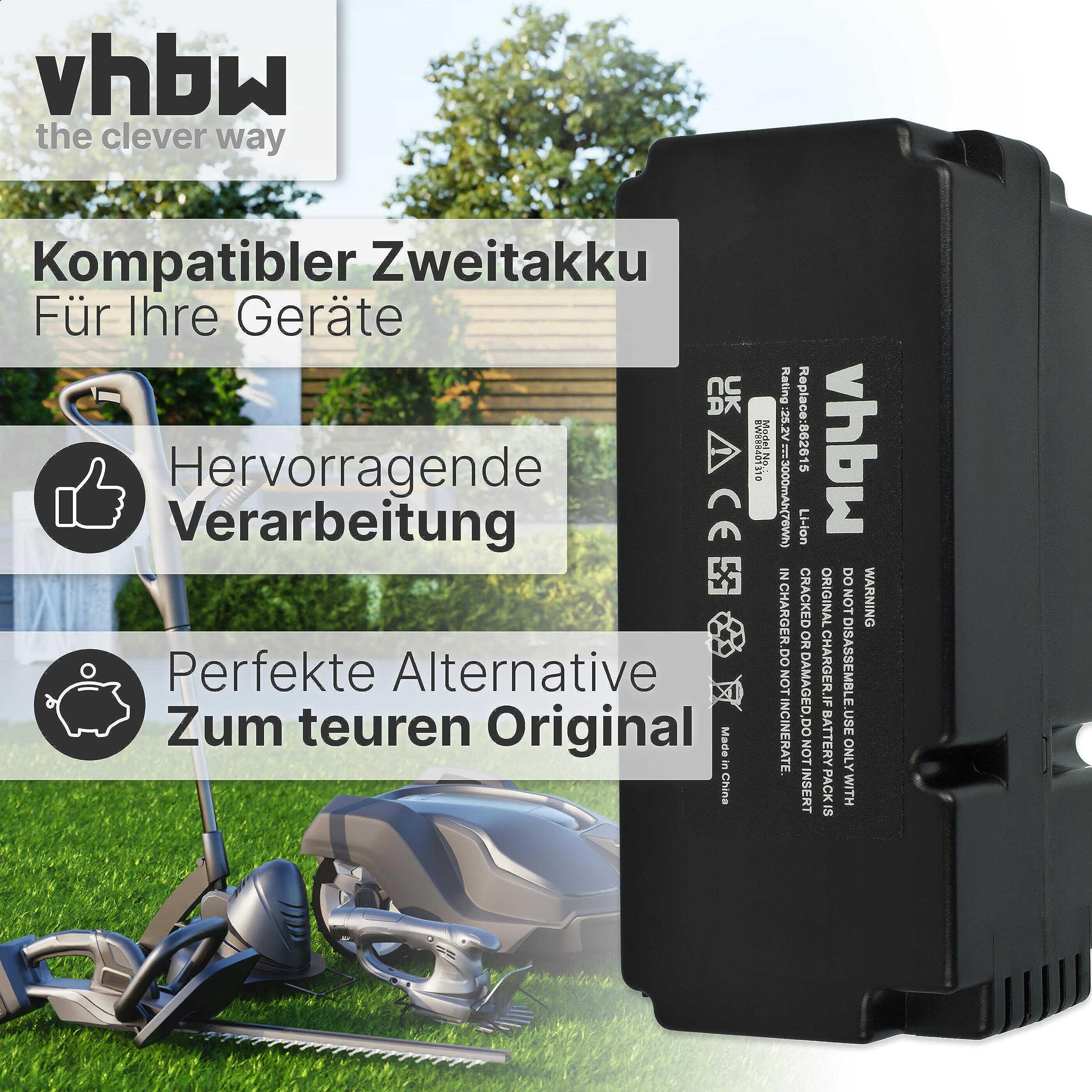 vhbw Akumulator kompatybilny z kosiarką Yard Force SA650B, NX80i, NX100i, LUV600Ri, LUV1000Ri, Classic 600B, Classic 500B (3000 mAh, 25,2 V, Li-Ion)