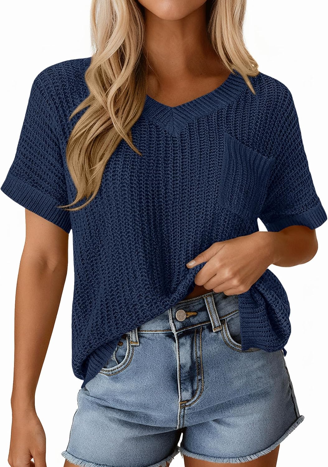 PRETTYGARDEN Women's 2026 Spring Short Sleeve Sweaters Lightweight V Neck Casual Going Out Summer Tops Beach Vacation Clothes - Image 3