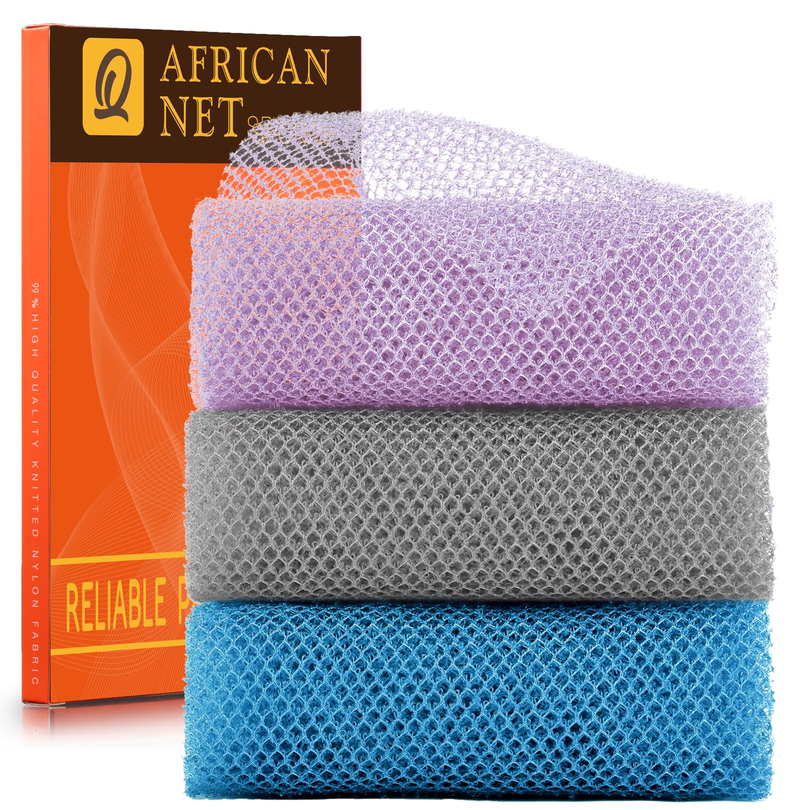 UJFQBH 3 Pieces African exfoliating net African Net Long Net Bath Sponge Exfoliating Shower Body Scrubber Back Scrubber