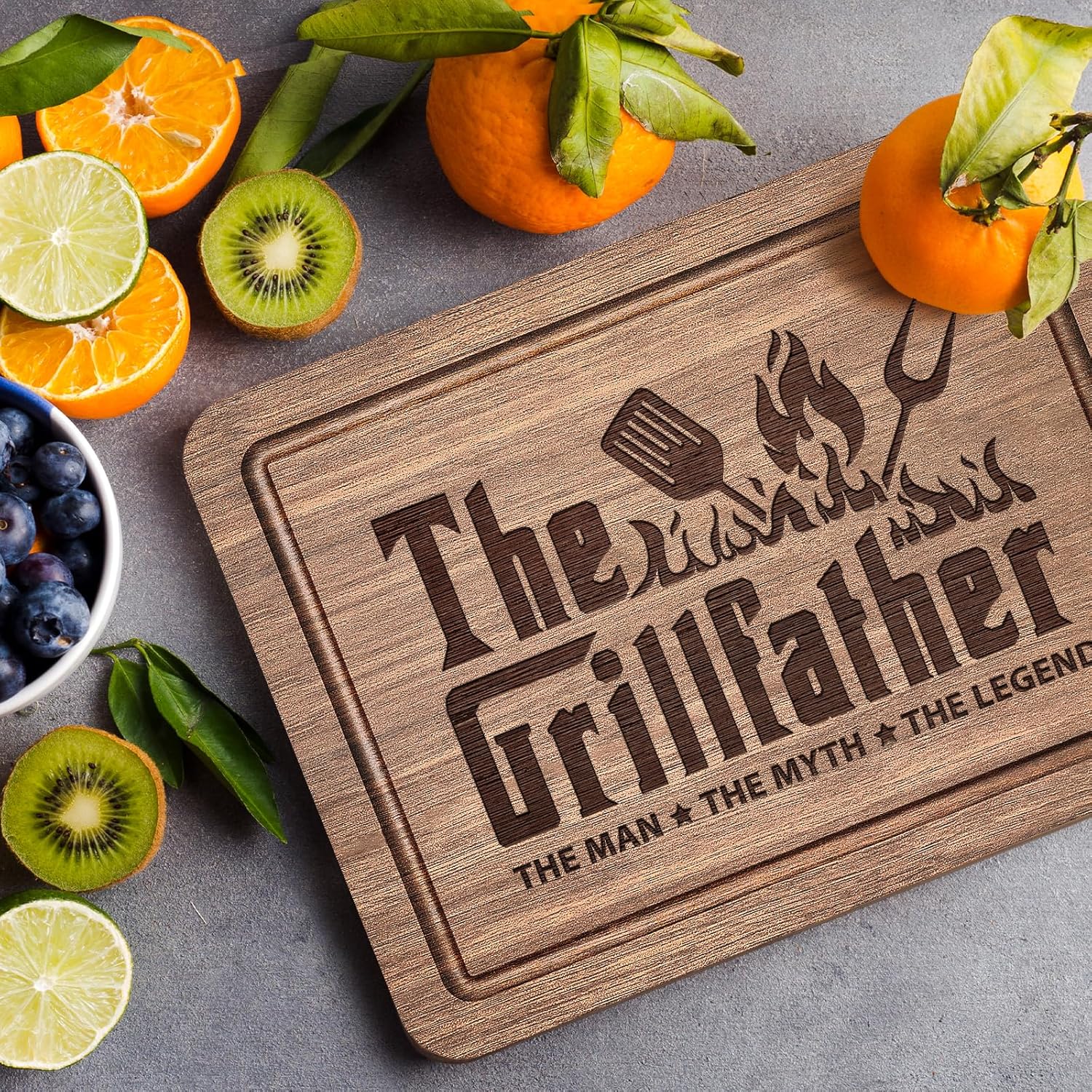 Dad Birthday Gift, The Grillfather Walnut Wood Cutting Board, Dads Gift from Daughter Son, Cool Kitchen Gifts for BBQ, Grill Masters, Father's Day Gift for Dads, Father, Daddy - Image 3
