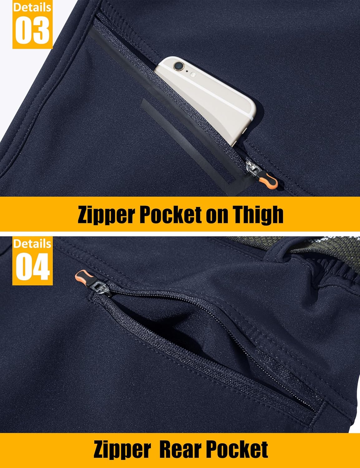 MAGCOMSEN Men's Winter Pants Fleece Lined Ski Snow Pants Water Resistant 4 Zip Pockets Outdoor Pants - Image 7