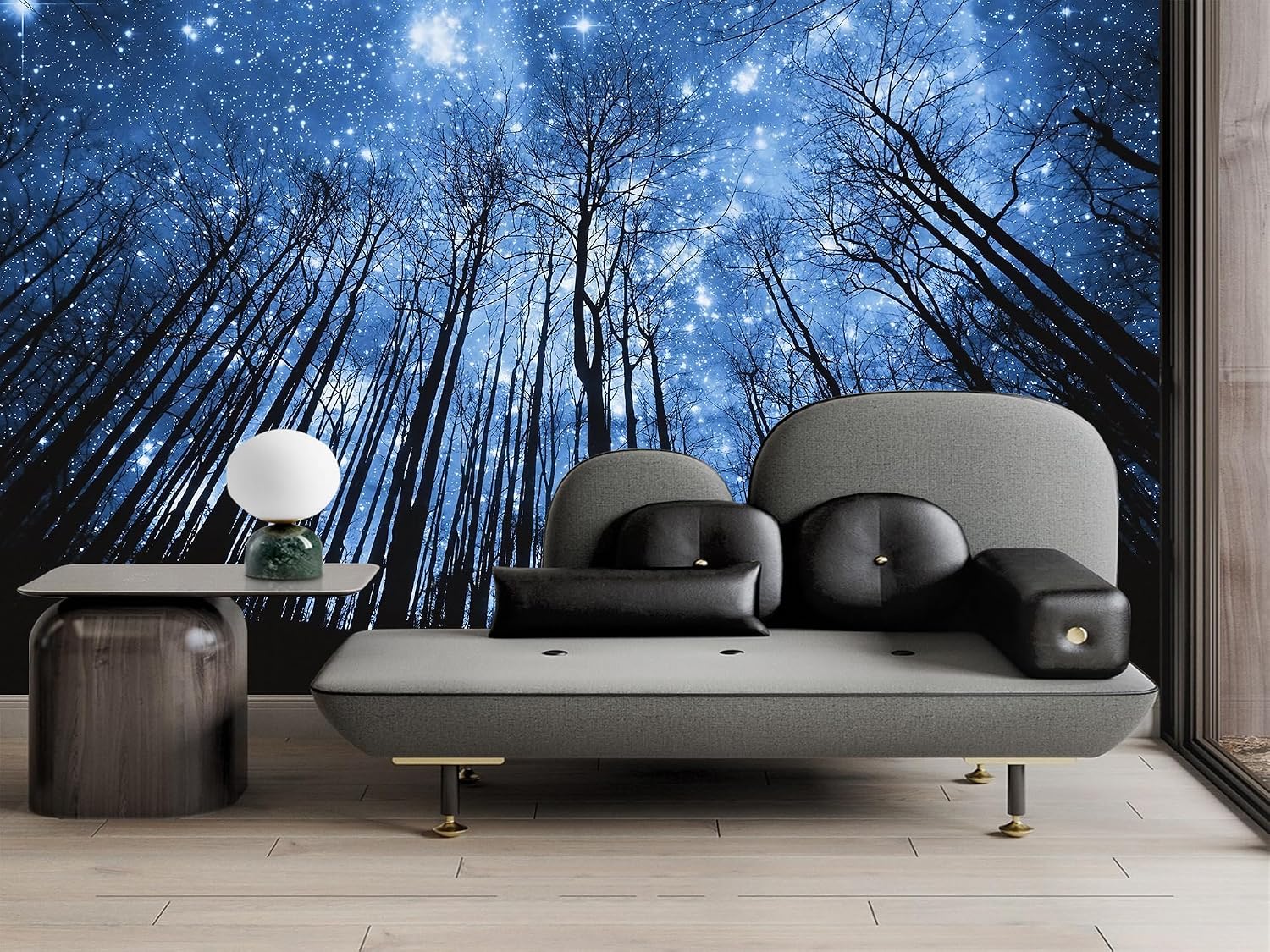Large Starry Sky Forest Peel and Stick Wallpaper Bedroom,Removable Wallpaper for Bedroom Living Room (E17, 137 "×98 ")