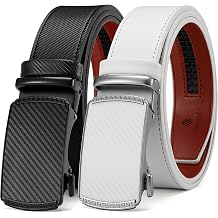 DOOPAI Mens 2 Pack Ratchet Dress Belt - Adjustable 1 3/8" Genuine Leather, Size Length Can Be Cut, With Gift Box