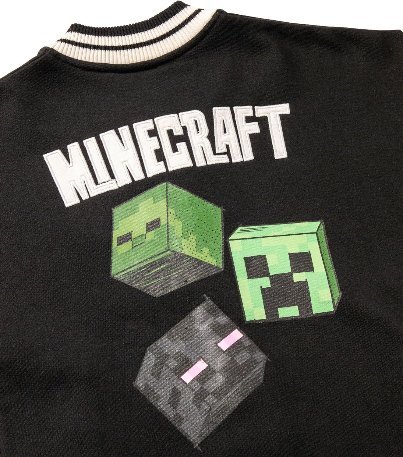 Minecraft Creeper Bomber Jacket in Black & White | Boys Varsity Jacket Adventure Club Graphics Outerwear