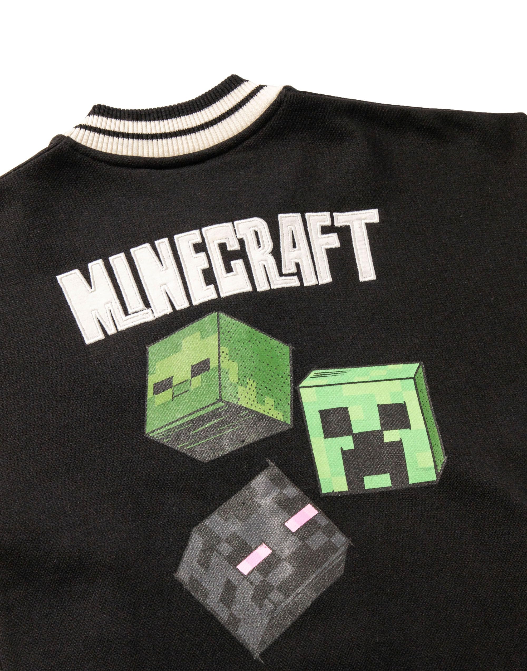 Minecraft Creeper-Bomberjacke in Schwarz und Weiß | Jungen-Unijacke Adventure Club-Grafiken | Langarm-Oberbekleidung für Freizeitkleidung Merch