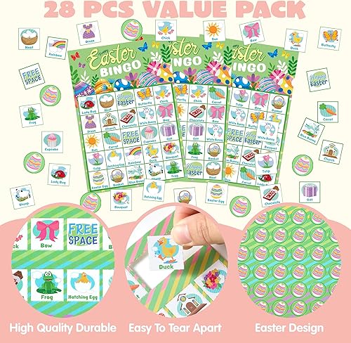 Miniatura 2 de JOYIN Tarjetas de bingo de Pascua para 28 jugadores (5 x 5) para juegos de golosinas de fiesta de Pascua, regalo de aula escolar para niños
