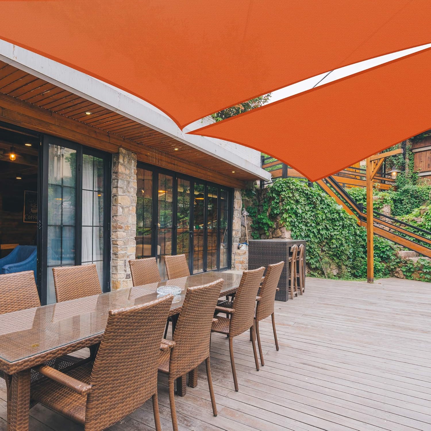 Best Cyber Monday 🔥 Yescom 2 Pack 28FT Triangle Sun Shade Sail Canopy 97% UV Block Commercial Events Carpark Swimming Pool Camping Beach Picnic Playground Outdoor Building Bright Orange