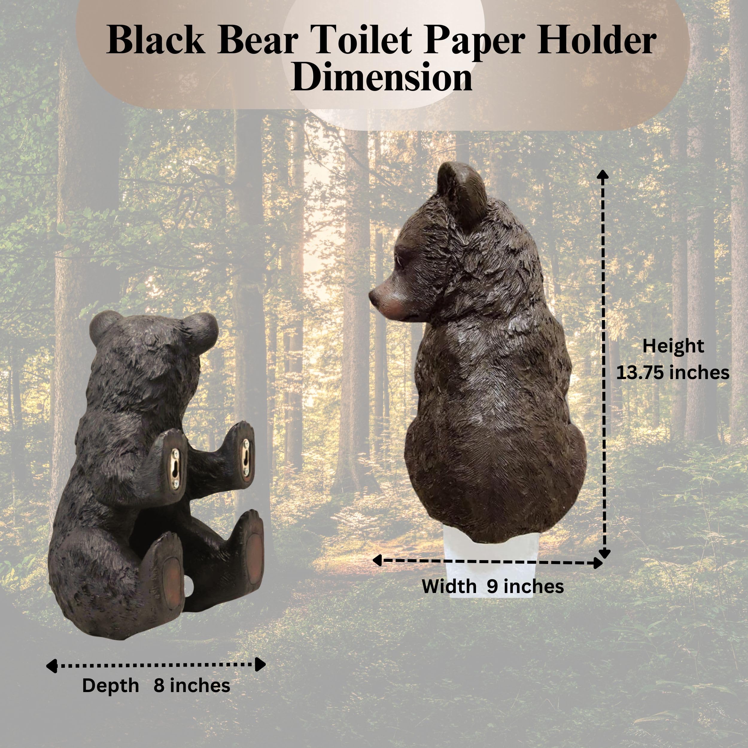 BestGiftEver Montato a Parete Nero Cucciolo di Orso Scultura Porta Carta igienica