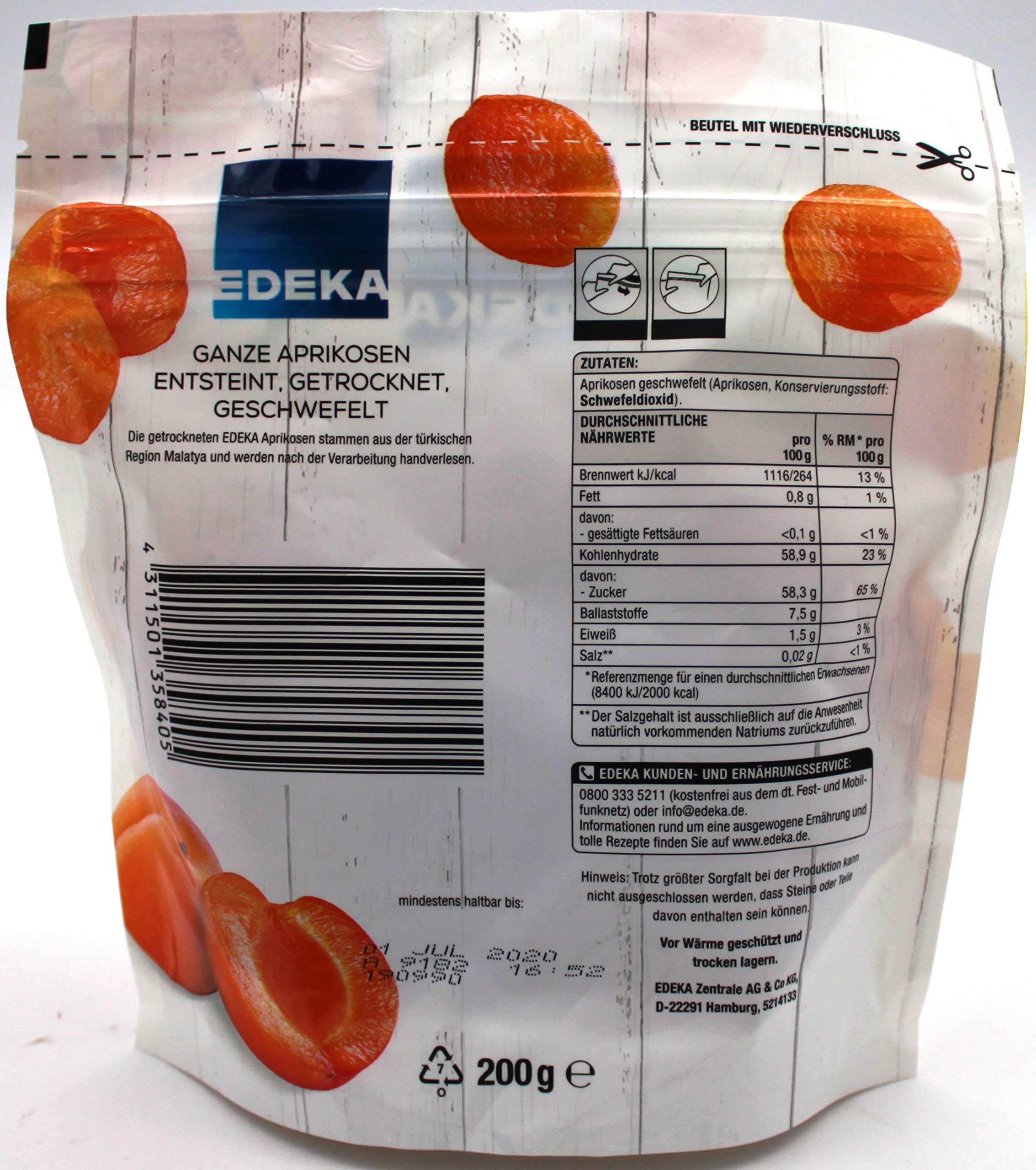 Edeka Ganze Aprikosen entsteint getrocknet geschwefelt, 8er Pack (8 x 200g)
