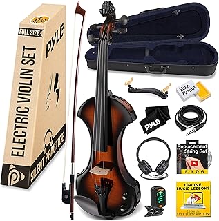 Pyle Full Size Electric Violin Kit - 4/4 Solid Wood...