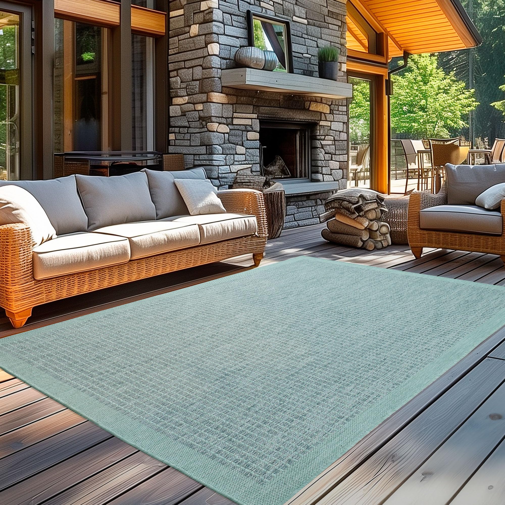 Carpetsale24 Alfombra Exterior Interior Resistente a la Intemperie, Impermeable 200x300 (200 x 290 cm) Azul - Alfombra de Cocina de Tejido Plano - Alfombras Exterior para Balcón, Terraza y Jardín