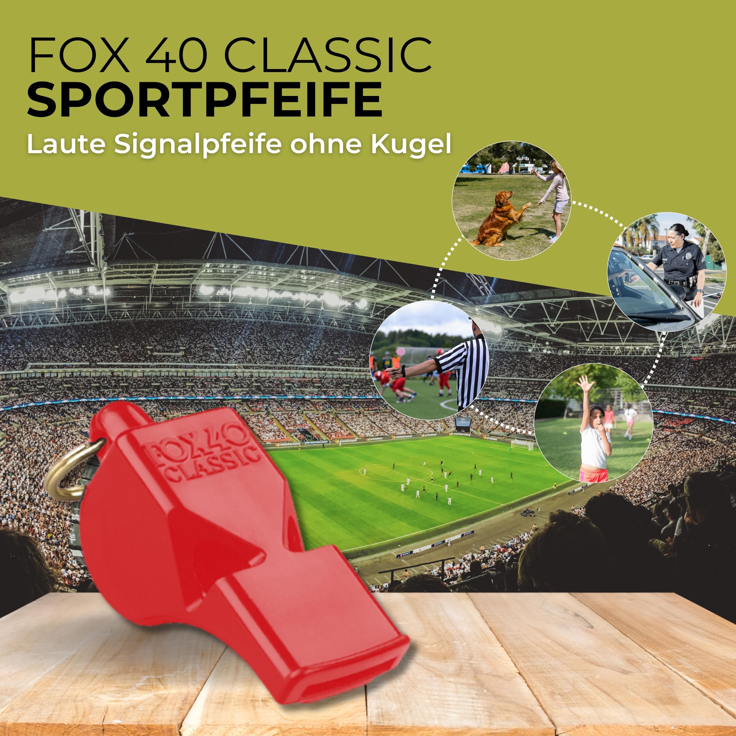 HeroSports Fox 40 - Fischietto da arbitro, fischietto di segnalazione, fischietto di sicurezza con nastro, fischietto sportivo senza sfera