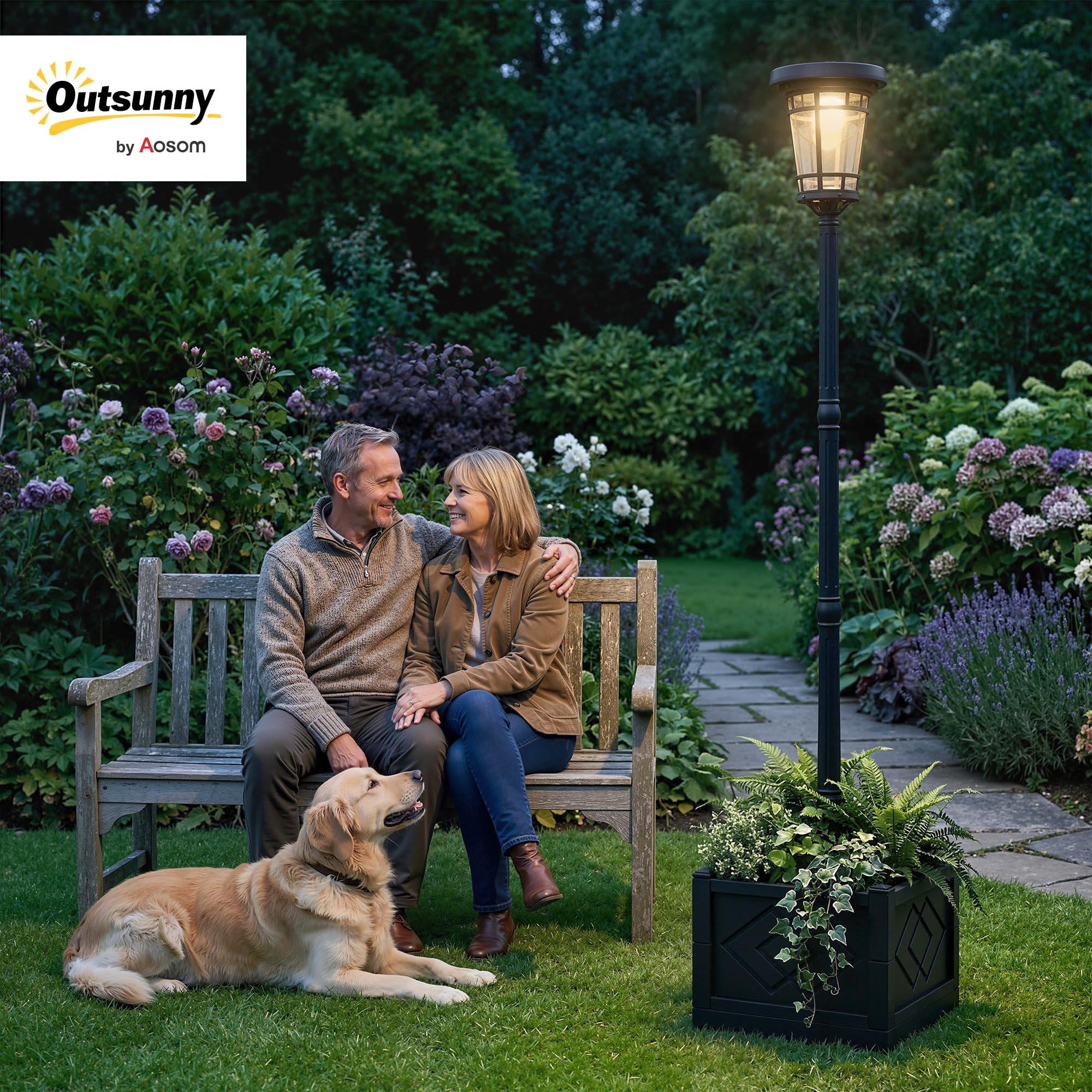 Outsunny Solar Laterne Stehleuchte mit Blumentopf 195cm IP44 2 Helligkeitsstufen Lichtsensor