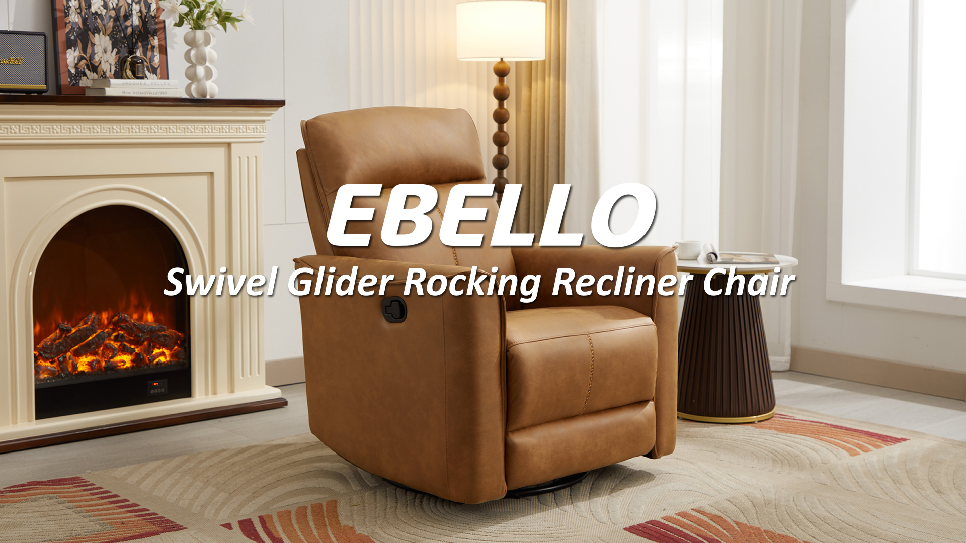 Sillón reclinable giratorio con tapizado marrón miniatura 7