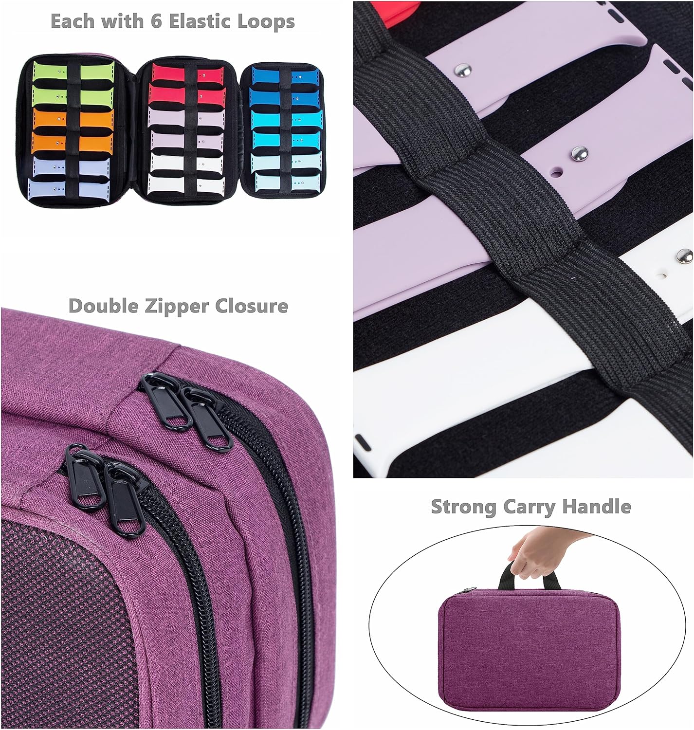 PACMAXI 84 Watch Bands Storage Carrying Case Compatible with Watches, Expandable Watch Band Holder Stores 84 Straps Fit for Most Sizes of Watch Straps, Organizer for Watch Bands, Bag Only (Purple)