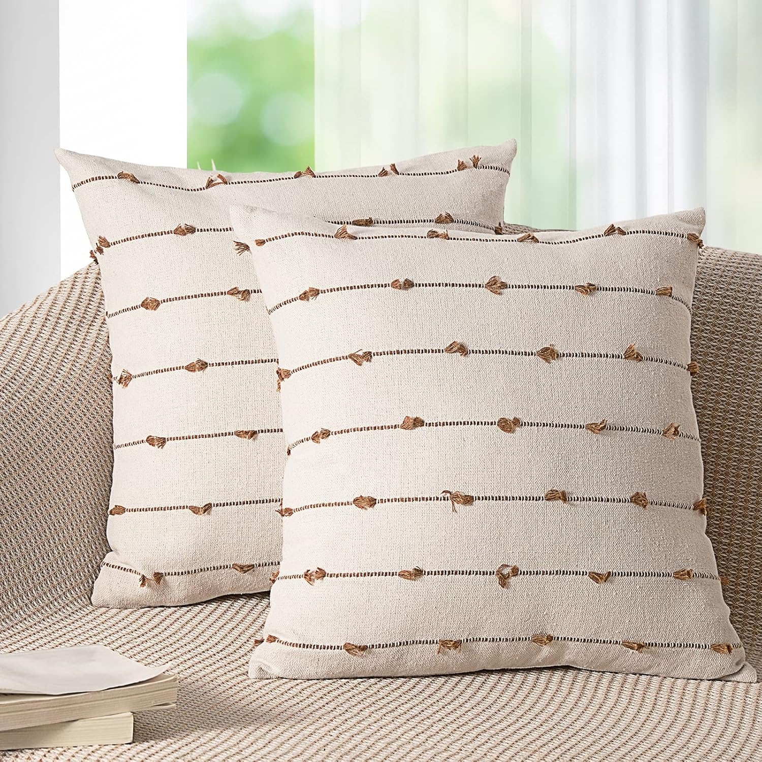 Boho Throw Pillow Covers 18x18 Set of 2 Modern Farmhouse