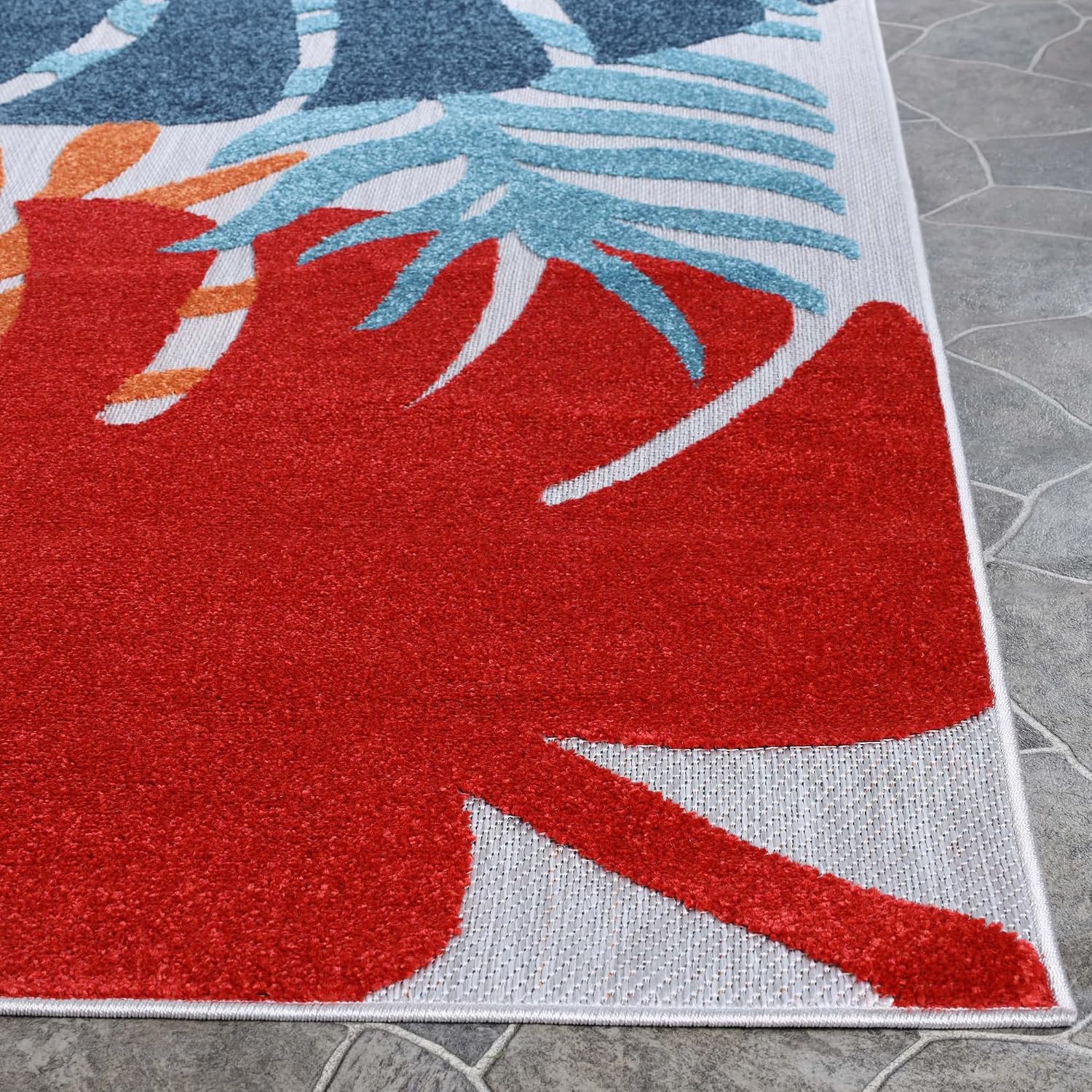 Superior Indoor Outdoor Area Rug, Perfect for Patio, Poolside, Backyard, Porch, Easy Clean Washable, Non Skid, Oversized Tropical Leaves, Waikiki Collection, 3'x5', Multicolor