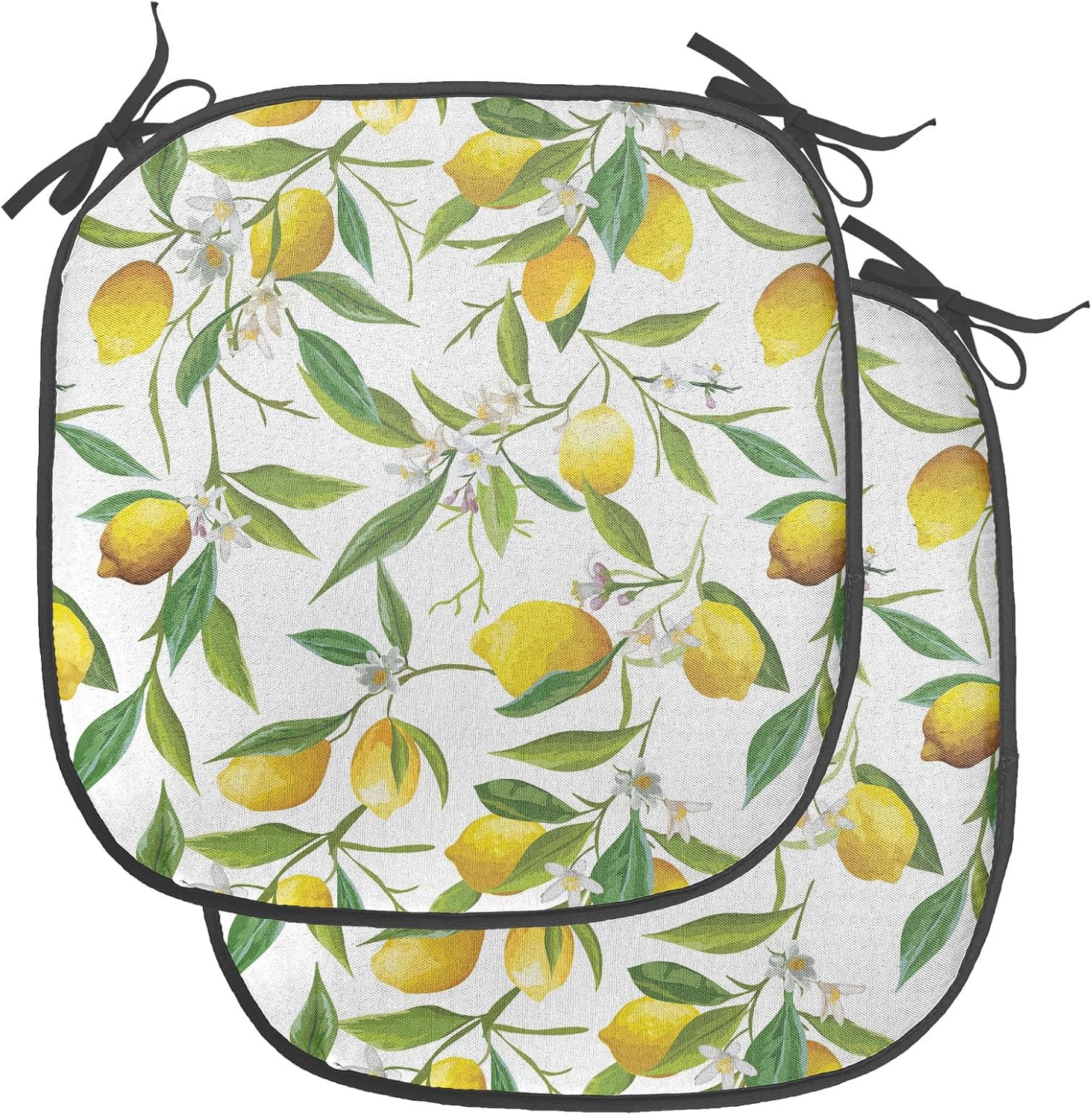 Ambesonne Nature Chair Seating Cushion Set of 2, Flowering Lemon Woody Plant Romance Habitat Citrus Fresh Background, Anti-Slip Seat Padding for Kitchen & Patio, 16"x16", Fern Green Yellow White