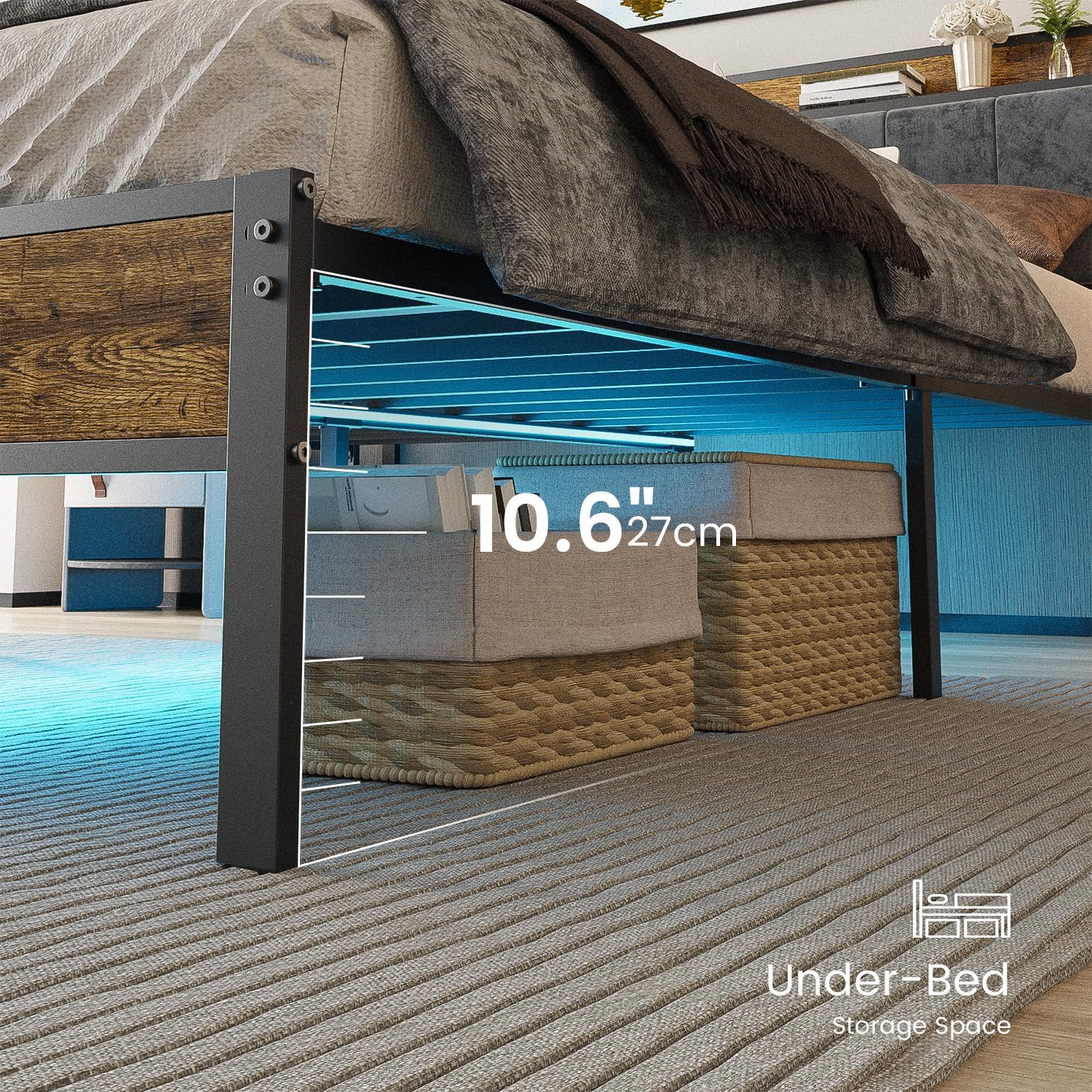 LED bed frame with remote control and color options