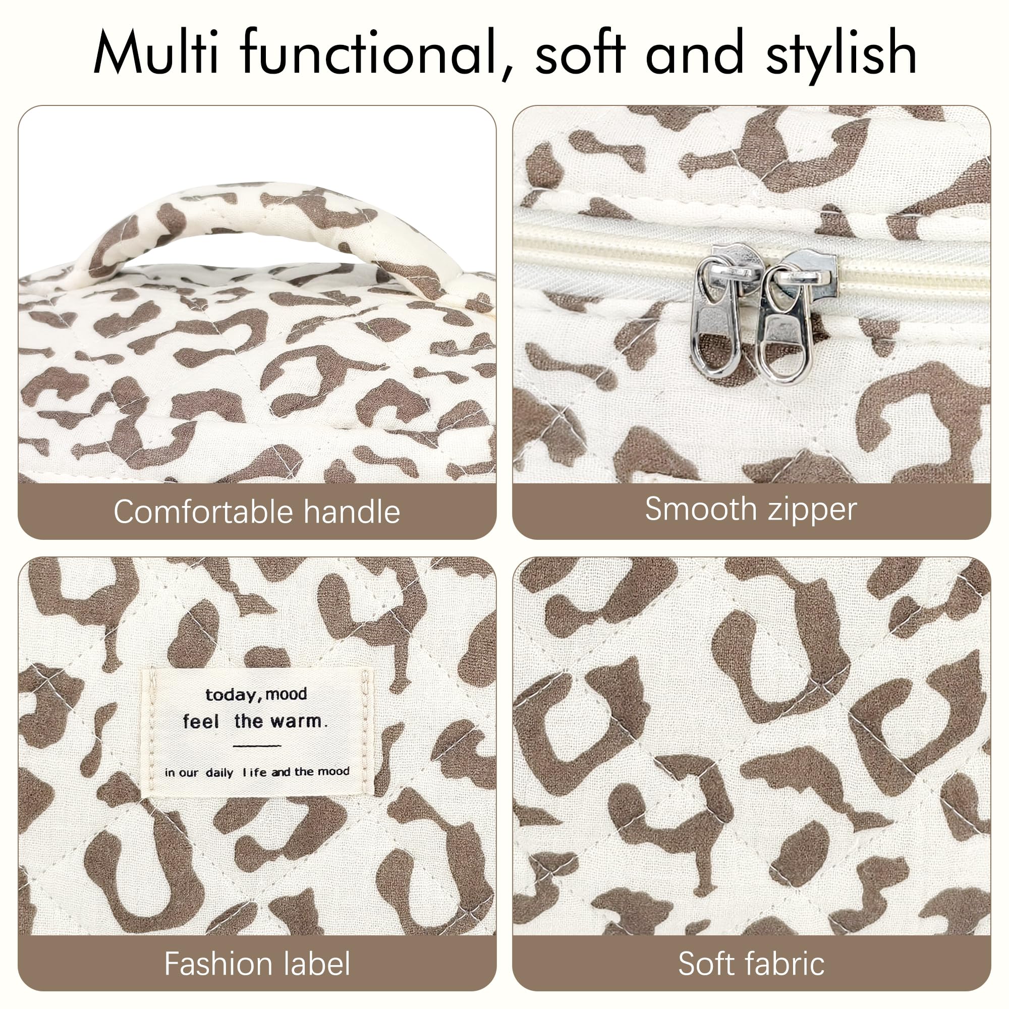 YMIFEEY Lot de 3 Trousse Maquillage Femme, Ensemble Trousse de Toilette Femme avec Leopard, Portable Sac de Organiseur Cosmétique Voyage Grande Petite pour Femme, Fille et ado - 4