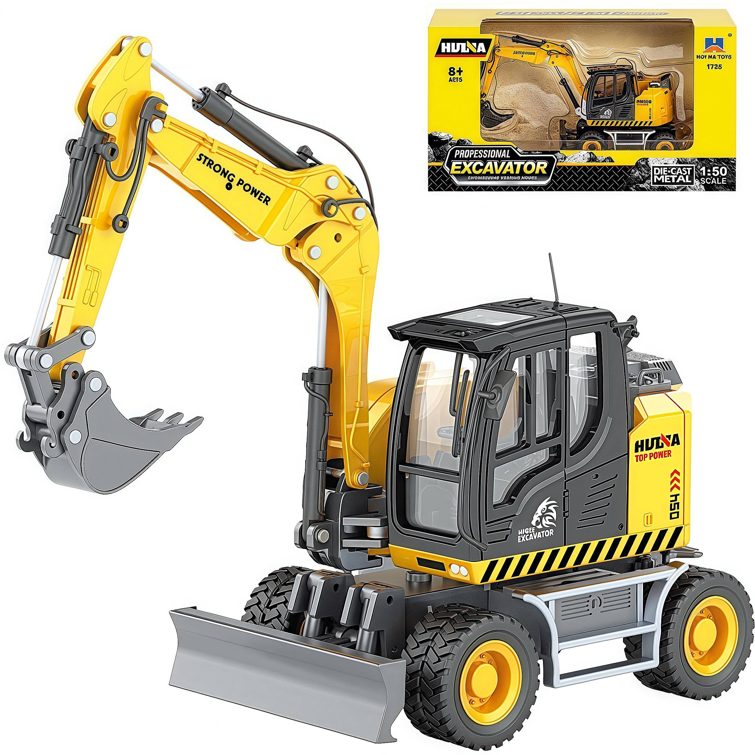 Gemini&Genius Excavator Toy for Kids, 1/50 Scale Diecast Digger Construction Toy with 360° Cabin Swivels and Moveable Multiple Joints, Great Gift, Playing Sand, Room Decoration and Collection for Kids