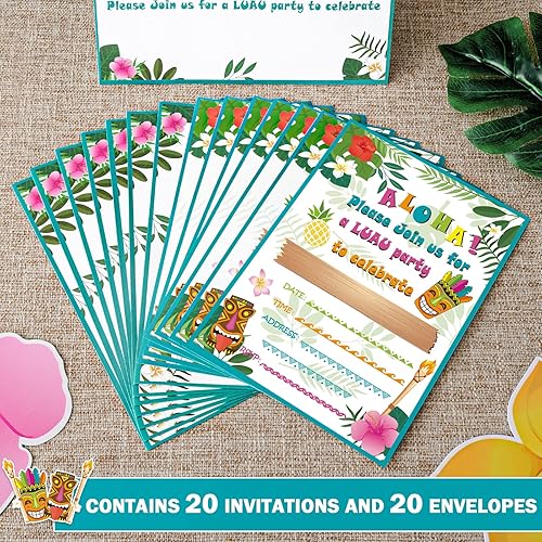 Miniatura 5 de WERNNSAI Hawaiian Aloha Luau - Invitaciones de fiesta con sobres, juego de 20 tarjetas de invitación para piscina de verano, tropical, cumpleaños,