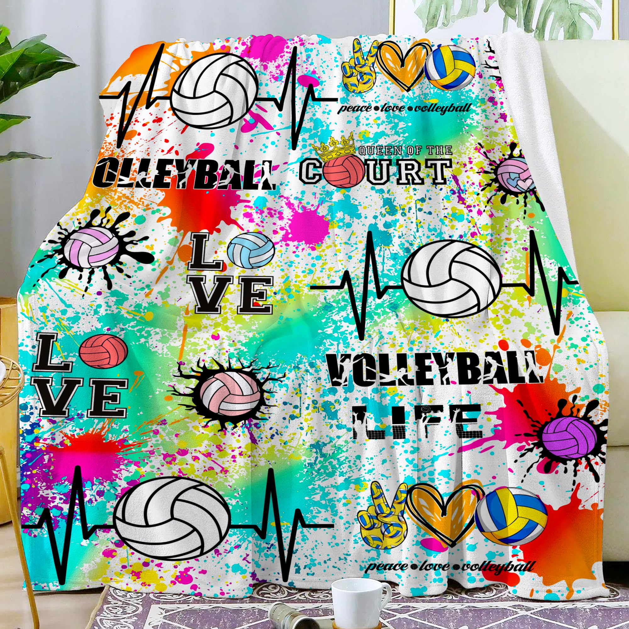 Manta de voleibol para niñas, manta de franela ultrasuave para amantes del voleibol, jugadores de voleibol, merchandising del equipo, regalos de voleibol, 152 x 127 cm