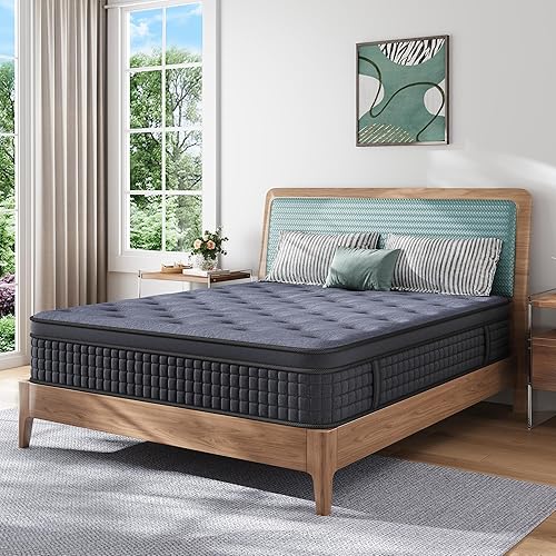 Queen Mattress, 12 Inch Hybrid Mattress in a Box, Gel Memory Foam, Medium Firm, Edge Support, Motion Isolation, Pressure Relief, Zoned Support Spring, CertiPUR-US Certified, Black & Gray