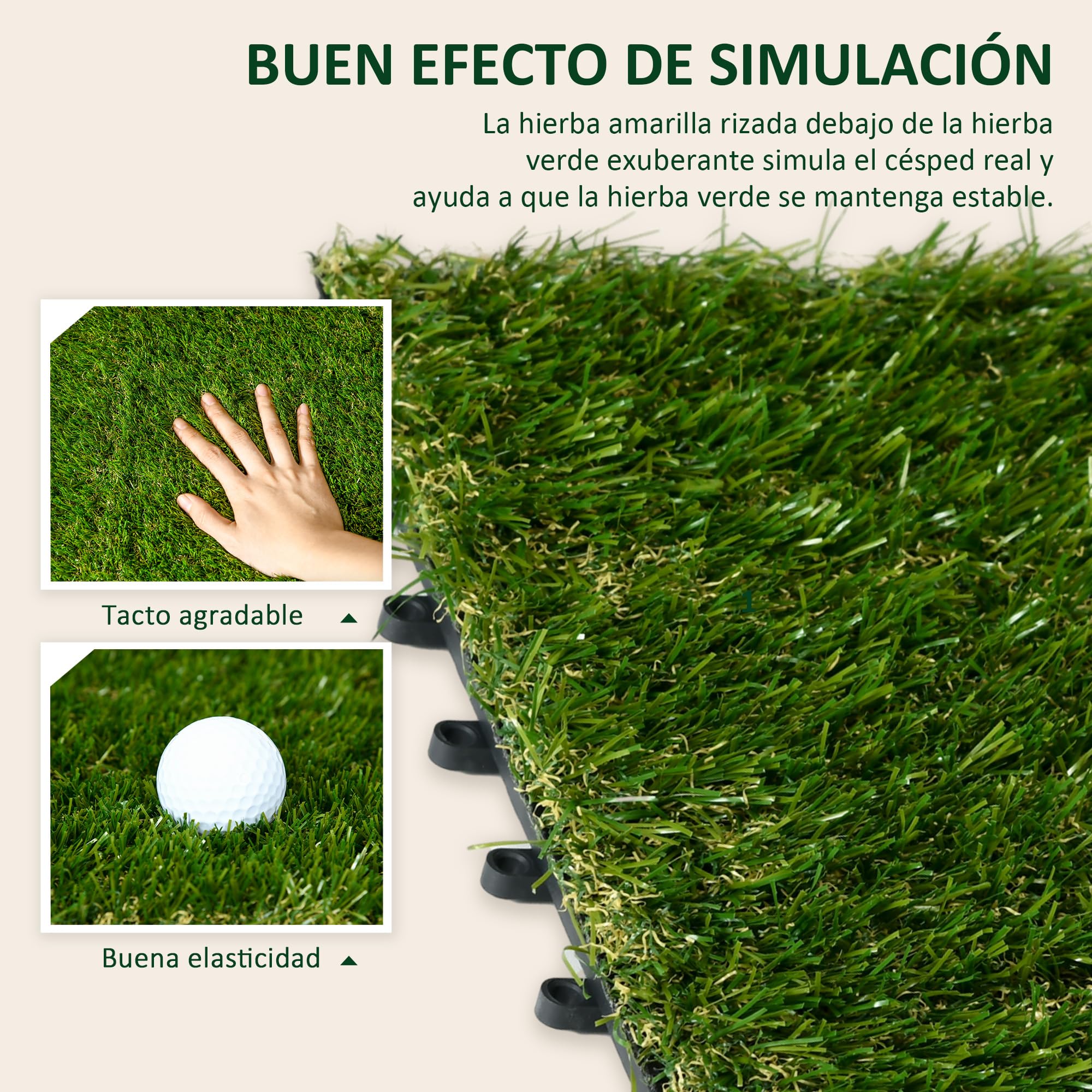 Outsunny Césped Artificial de 10 Piezas Alfombra Césped Artificial 30x30 cm con Altura de Hierba 25 mm Anti-UV para Jardín Patio Balcón Verde Oscuro