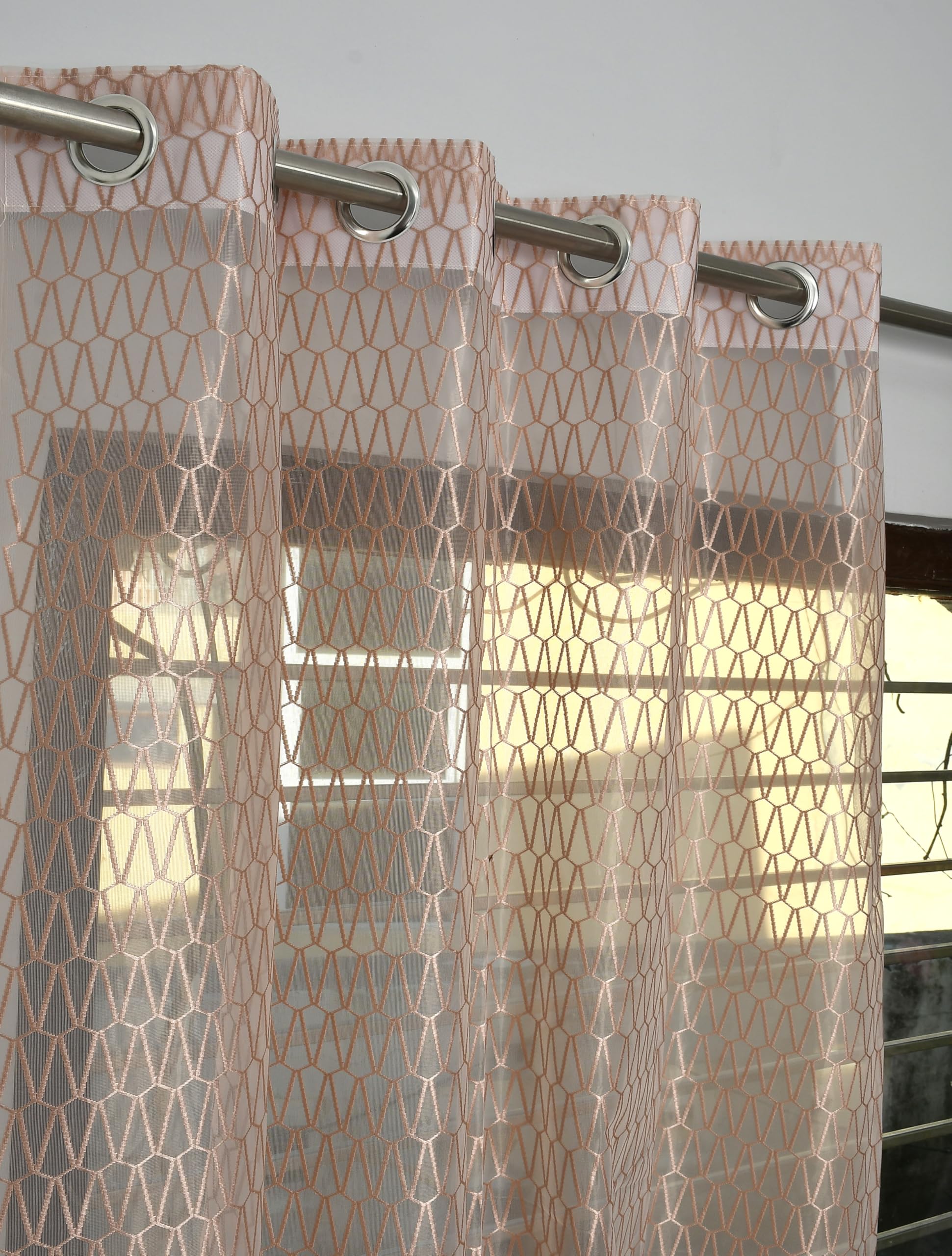 Kiara Creations Premium Sheer Net Curtain for Door 7 Feet | Transparent Net Fabric with Geometric Design | Pack of 1, Beige-image-10
