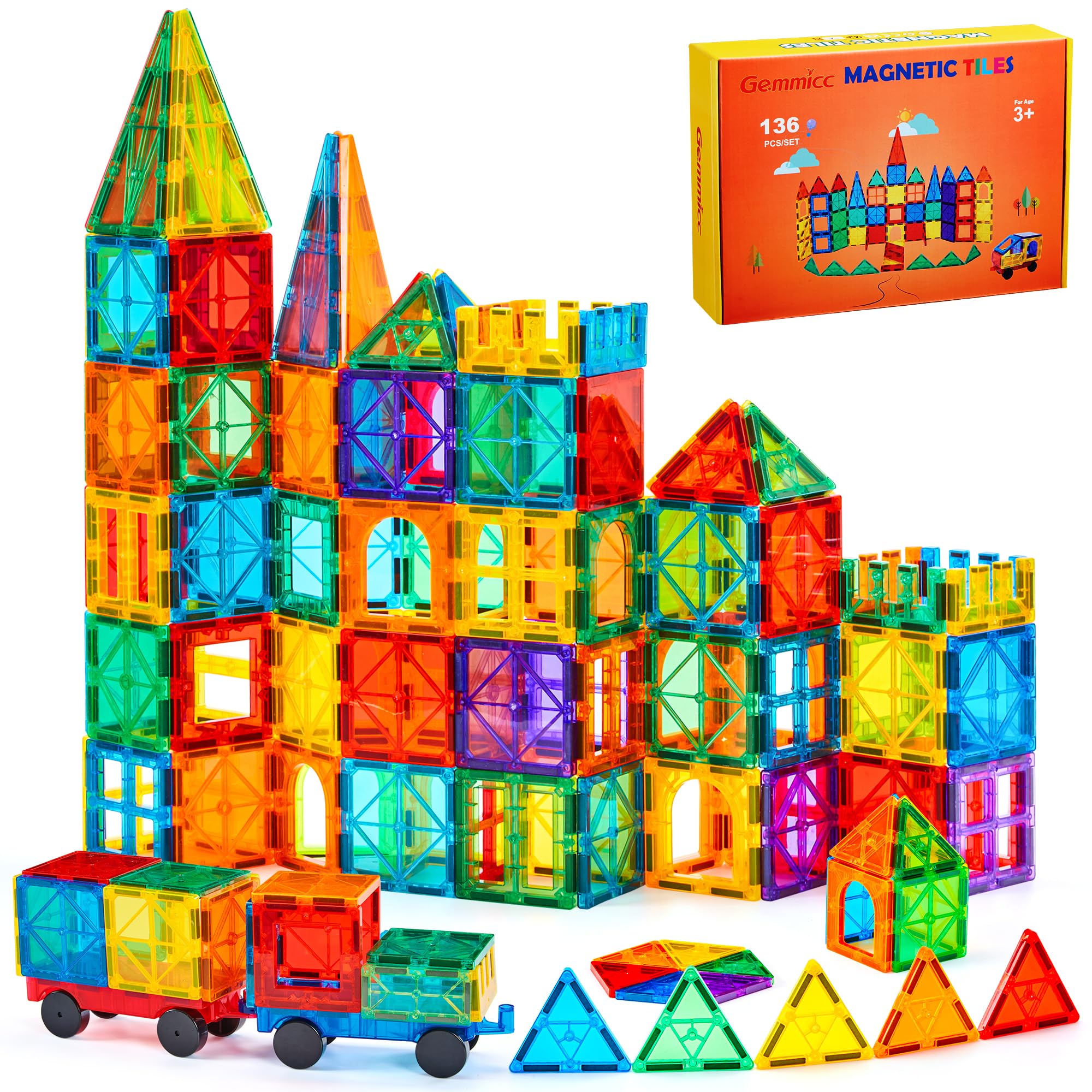 Gemmicc Magnetic Tiles, Deluxe 136 PCS Building Blocks Magnet Toys