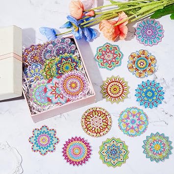 Henoyso 20 Pcs Diamond Art Painting Keychain Kits Double Sided,Mandalas