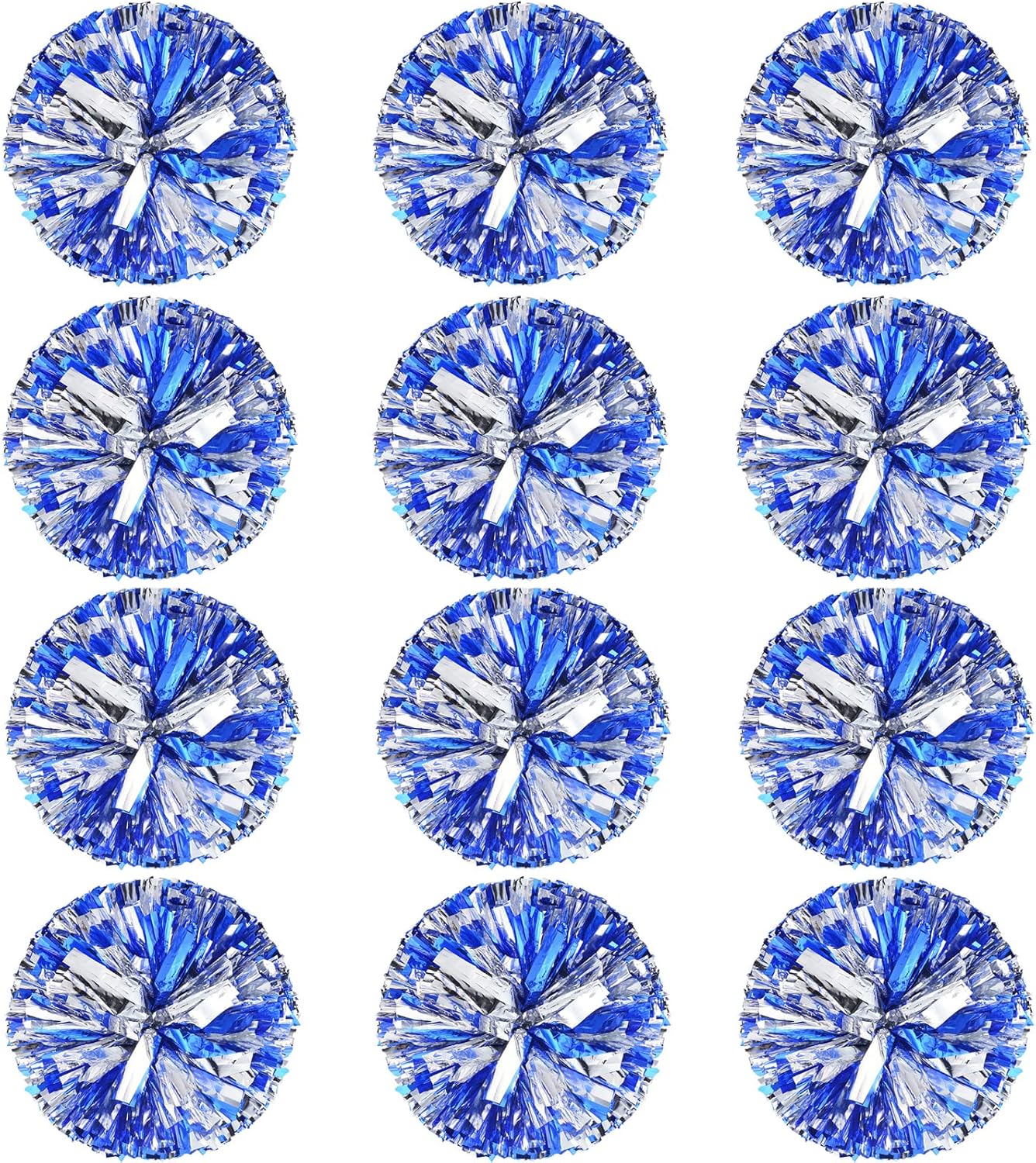 12 Packs Cheerleading Pom Poms Bulk, Plastic Metallic Foil