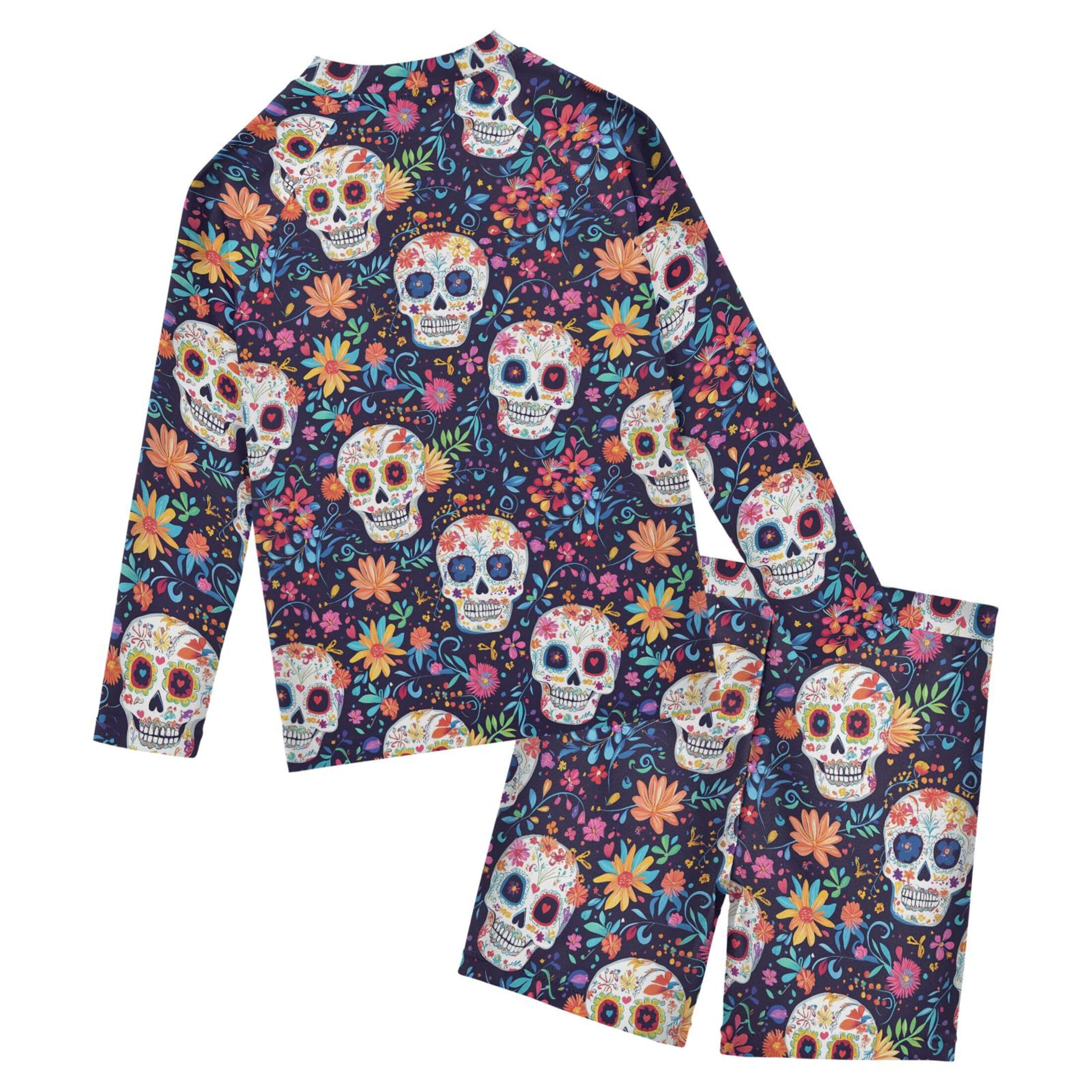 Skull Flower Baby Boys' Toddler Long Sleeved Rashguard Swim Bathing Suit Set B0404440