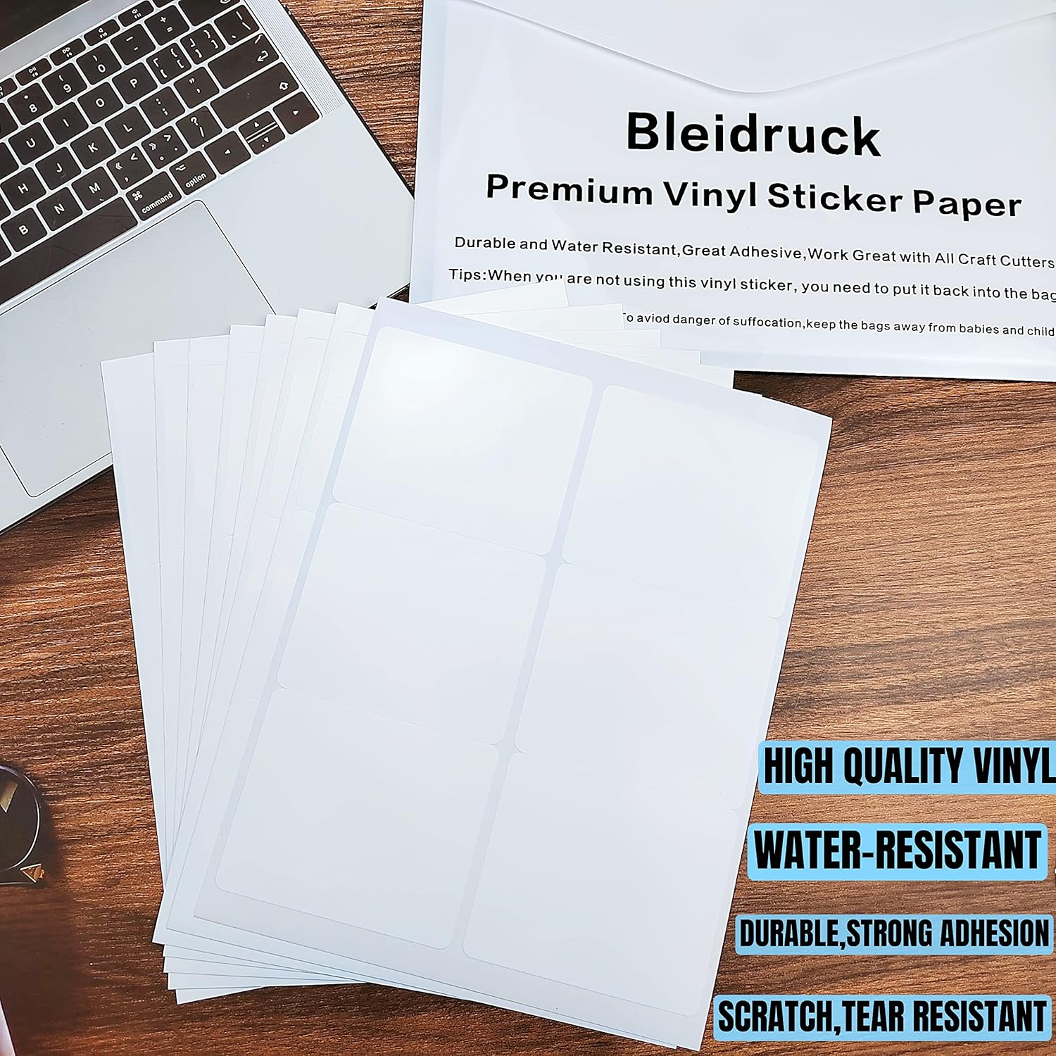 Bleidruck 4 x 3-1/3 inch Glossy White Waterproof Rectangle Labels, 120 Pcs, Oil-Resistant Vinyl Wine Bottle Labels for Inkjet/Laser Printer - Image 2