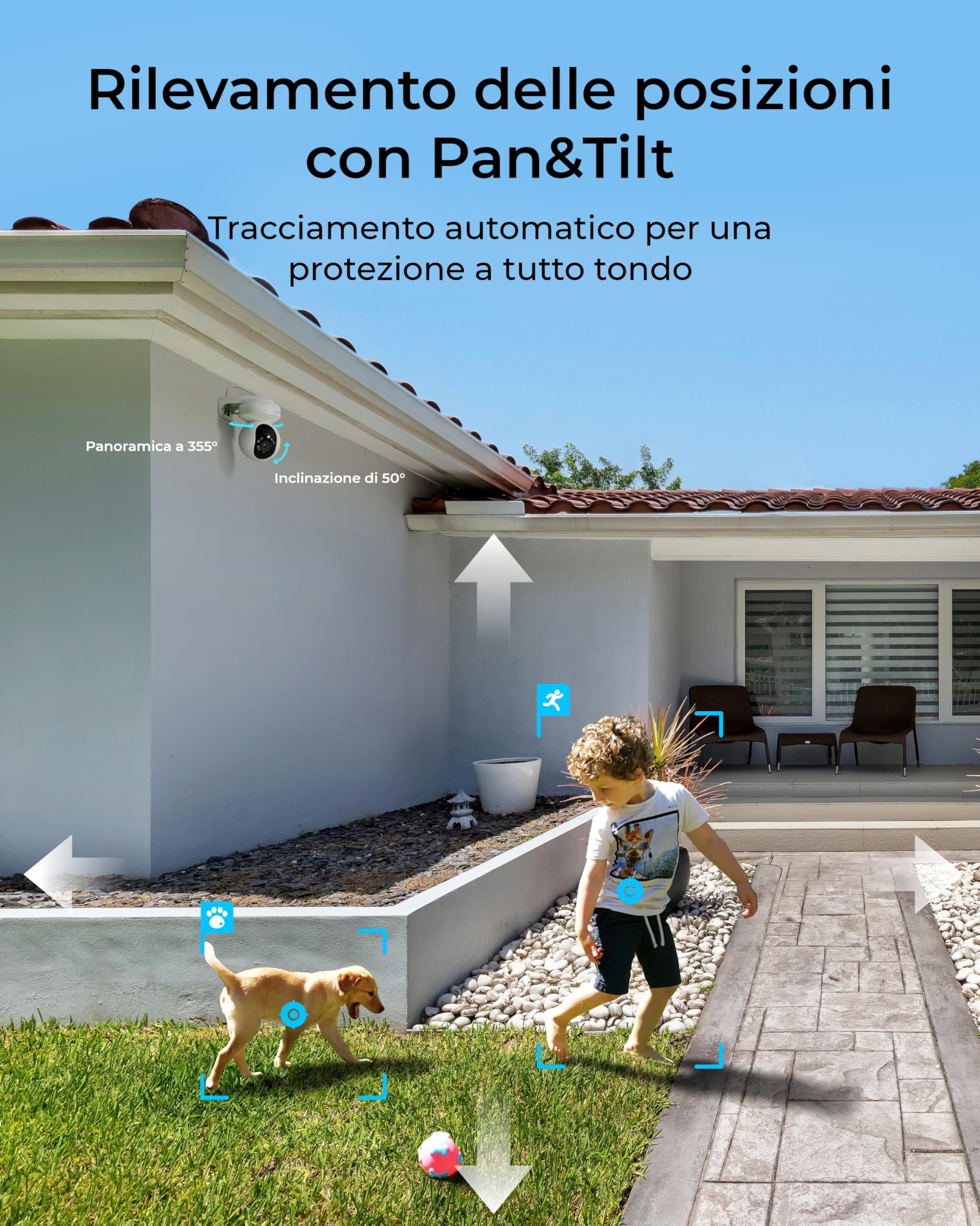 Reolink 4K PoE Kit Videosorveglianza Esterno, Panoramica 355° e Inclinazione 50°, Inseguimento Automatico, Rilevamento di Persona/Veicolo/Animale, NVR 8CH con HDD 2TB, Registrazione 24/7, RLK8-800PT4