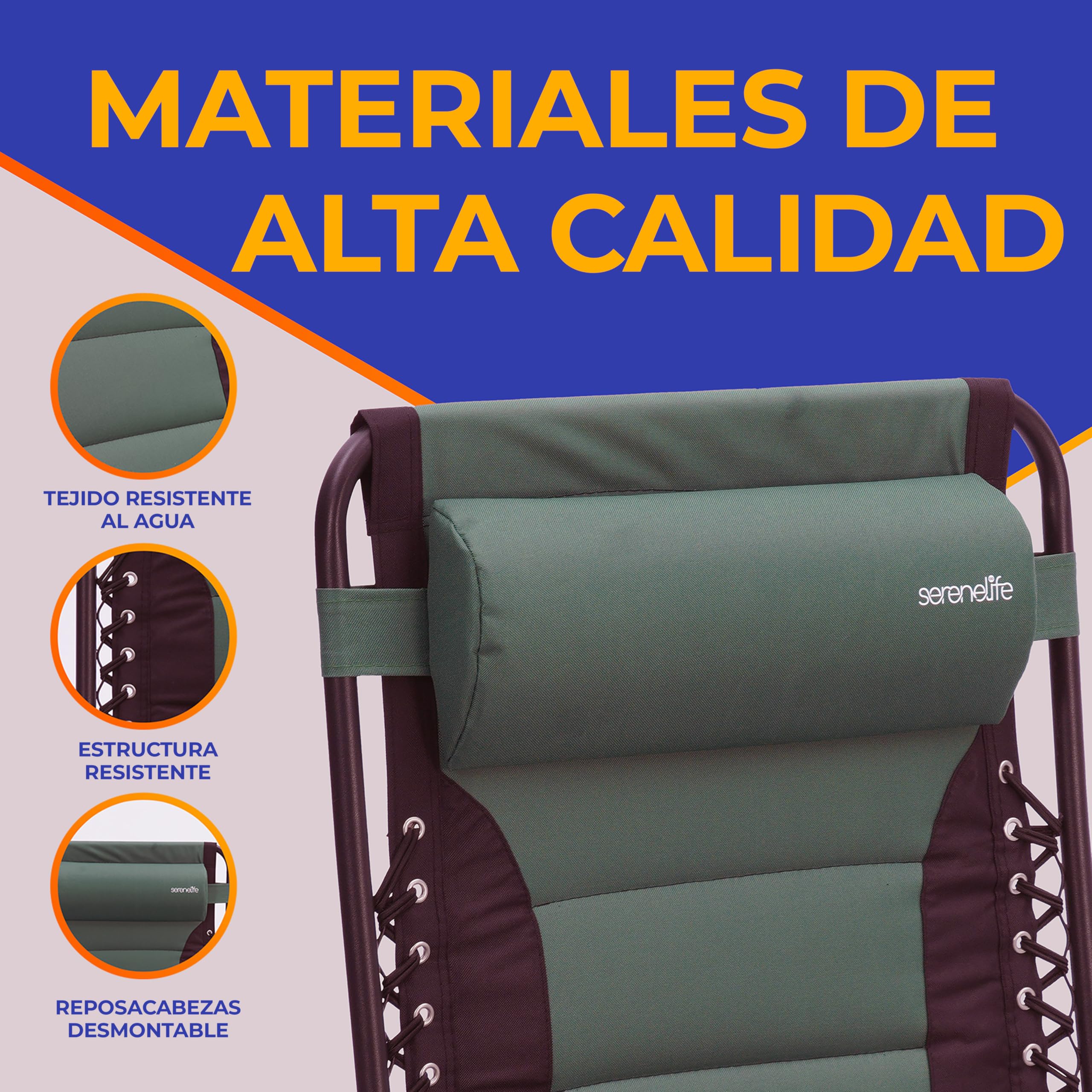 SereneLife Silla reclinable de Jardin, Patio, Tumbona, Acolchada, Bandeja Desmontable para portavasos, Exterior