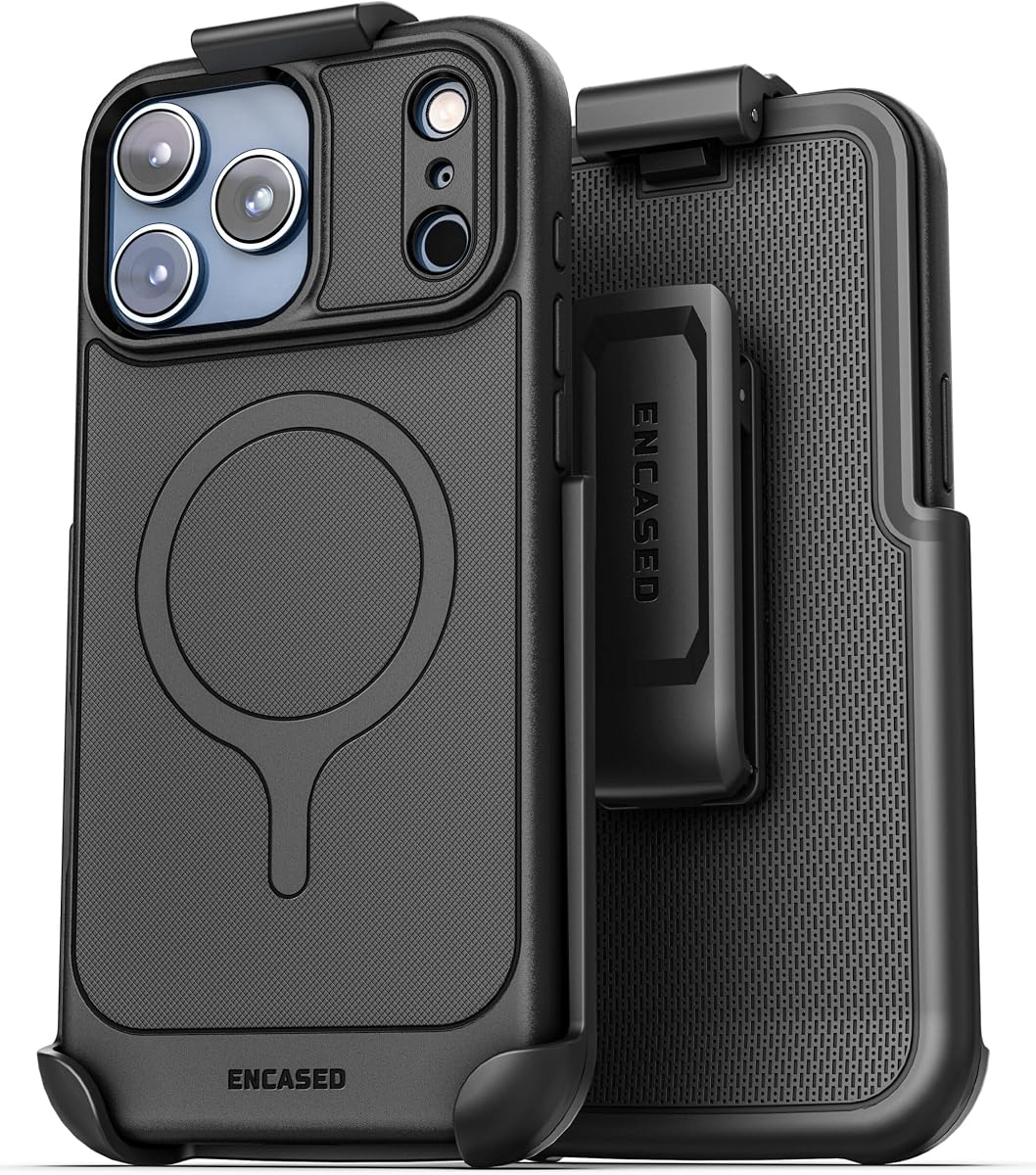 Encased Thin Armor for iPhone 17 Pro Case with Belt Clip (Compatible with MagSafe) Slim Flexible TPU Cover with Rotating Holster (Matte Black)