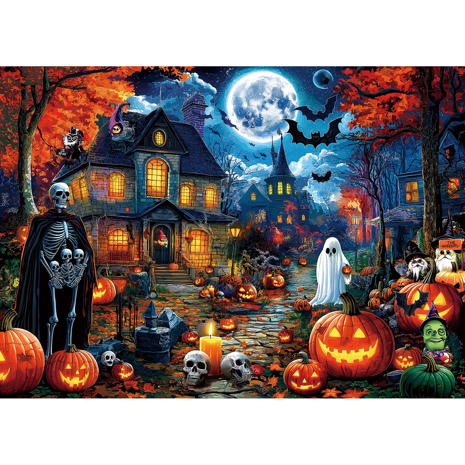 Halloween Night Puzzles for Adults 1000 Pieces Haunted Mansion Scene Jigsaw Puzzles with Full Moon, Horror House Ghosts Challenging Unique for Adults & Families