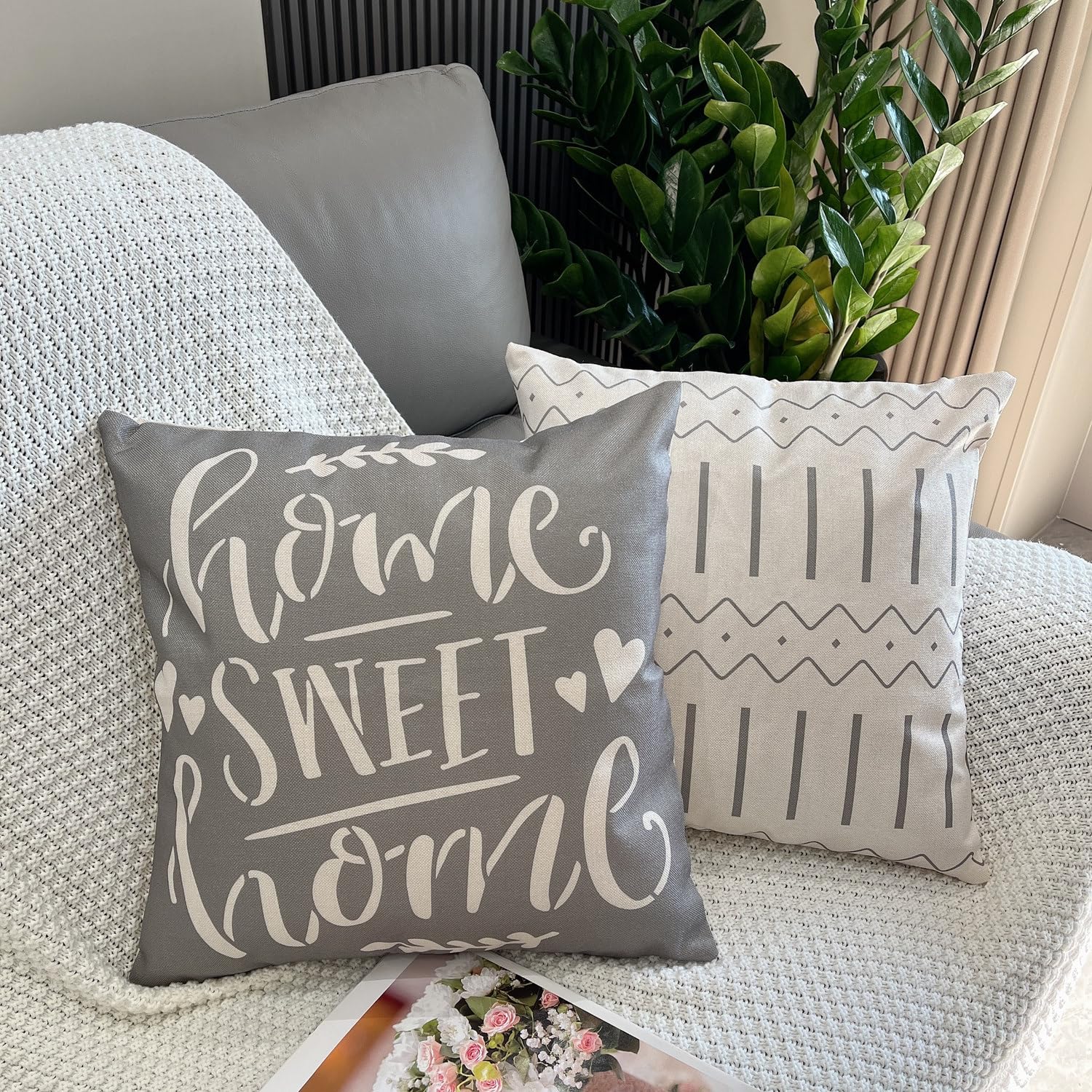 GYISANA Cushion Covers 45cm x 45cm,Set of 4 Sweet Home Decorative Throw Pillow Covers Geometric Pattern Linen Square Pillow Cases 18x18 Inch for Sofa Living Room Bed Couch Car Home Decor - Image 3