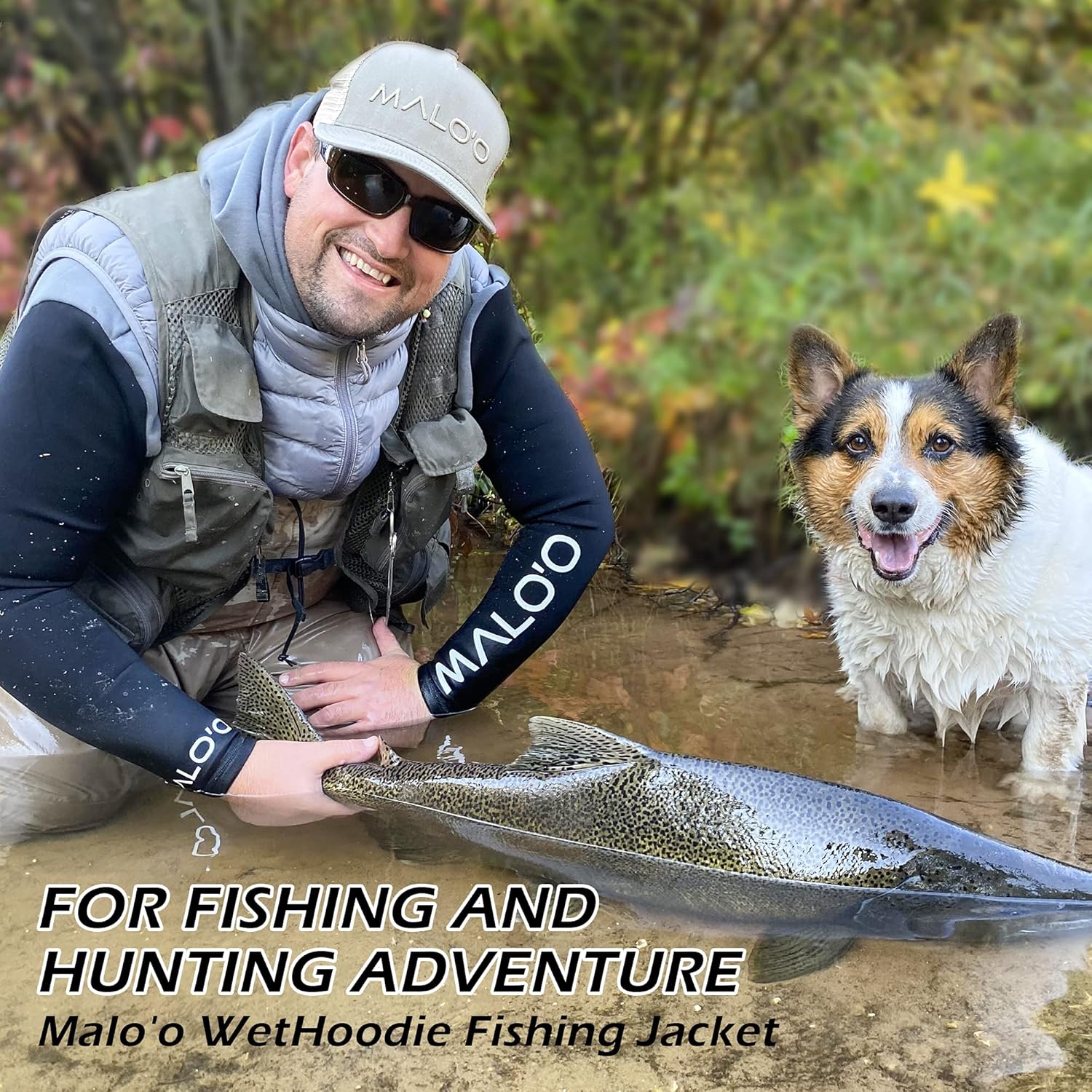 Malo’o WetHoodie, Fishing Hoodie with Neoprene Sleeves, Sweatshirt and Wetsuit Hybrid, Waterproof Arms for Wet Conditions