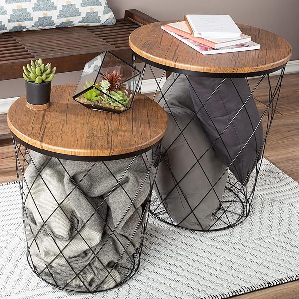 Rustic Basket Storage Nesting Tables