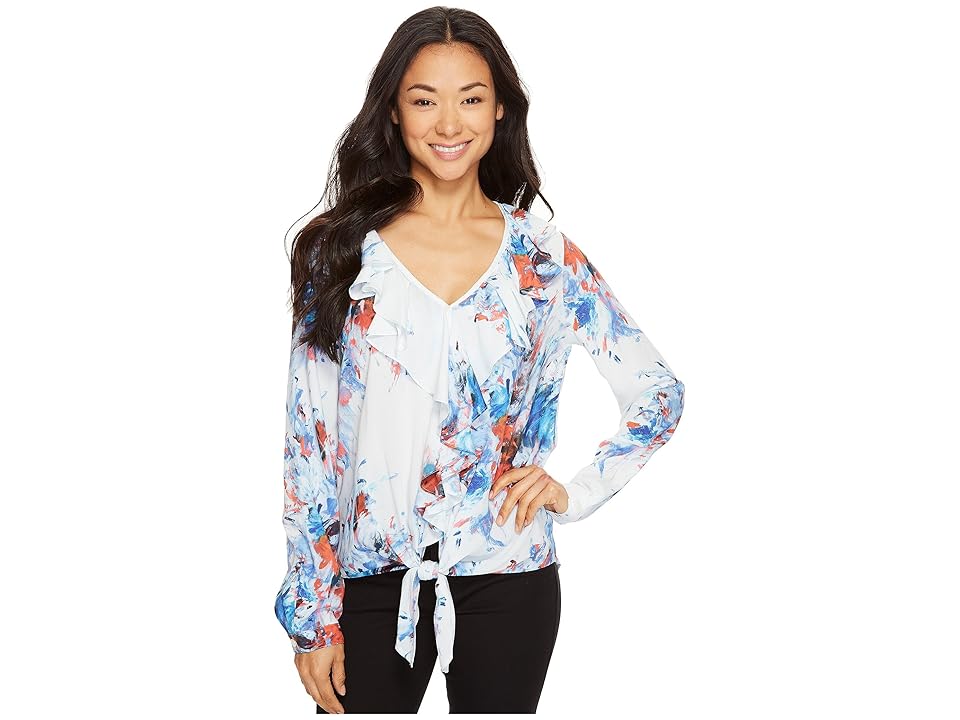 

Karen Kane Tie-Front Ruffle Top (Print) Women's Clothing, Multi