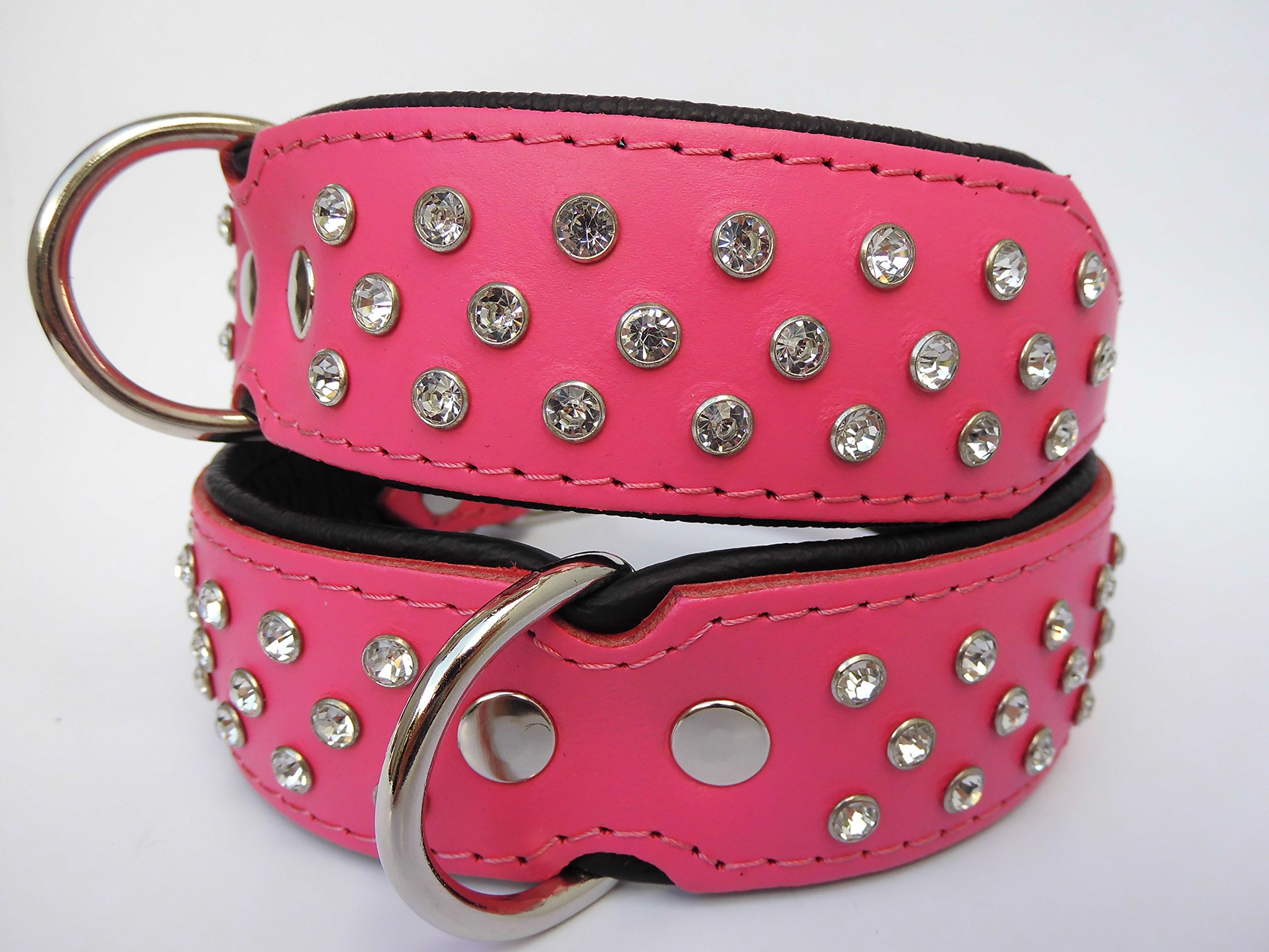 Exklusiv Hunde Halsband, Leder + Kristallen, Halsumfang 33-41cm, ROSA-Schwarz (PL.18-8-13-30)