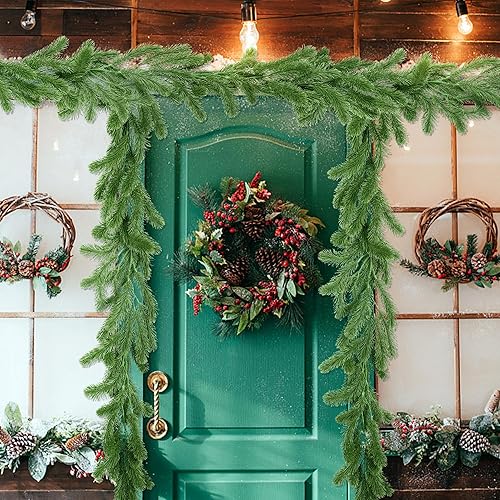 Miniatura 7 de Guirnalda de pino Norfolk de Navidad de 9.8 pies, pino Norfolk de un solo tenedor, guirnalda de pino artificial para mesa de Navidad, chimenea,