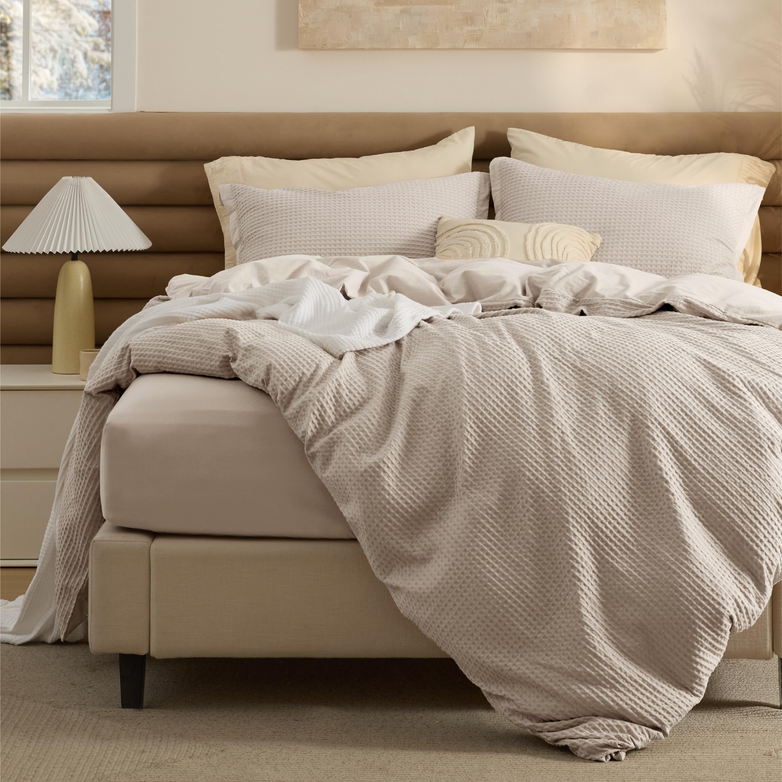 Bedsure PureWoven Cotton Waffle Duvet Cover Set with Fitted Sheet, Queen