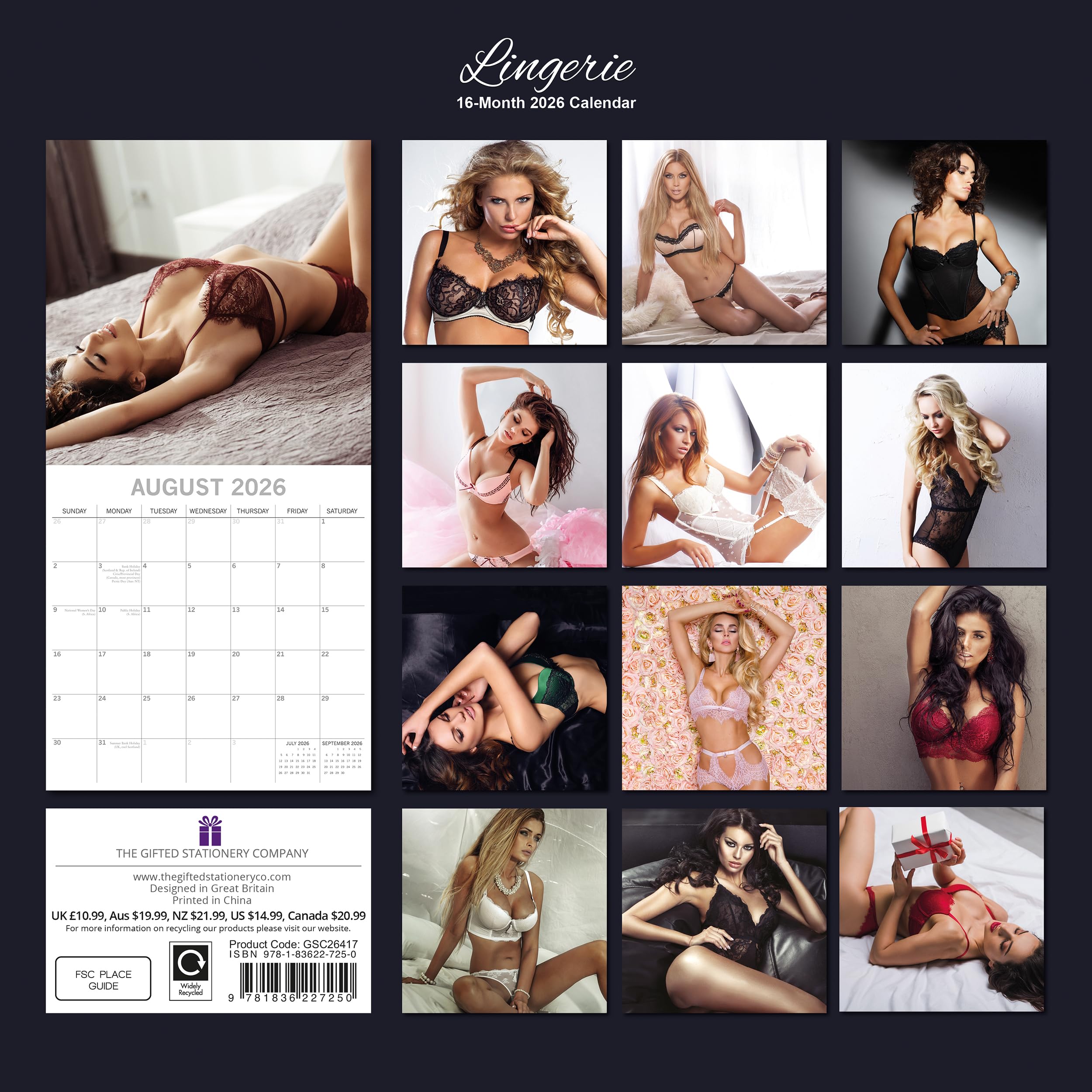 2026 Square Wall Calendar - Lingerie 12 x 12 Inch Monthly View, 16-Month, Unveiled Theme, Includes 180 Reminder Stickers - Image 4